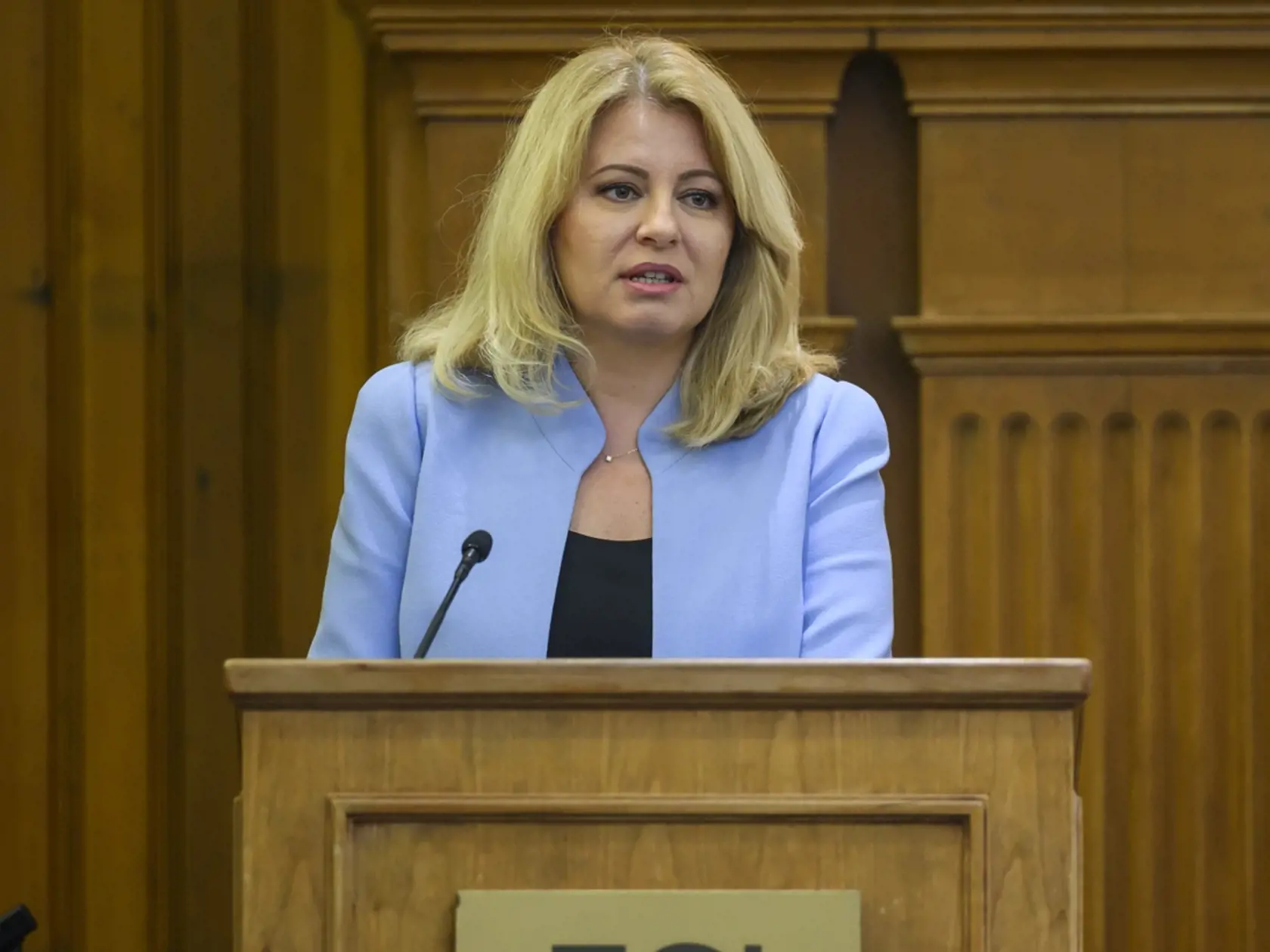 Na snímke prezidentka SR Zuzana Čaputová počas príhovoru na Standfordskej univerzite v Standforde v Kalifornii 2. februára 2024.