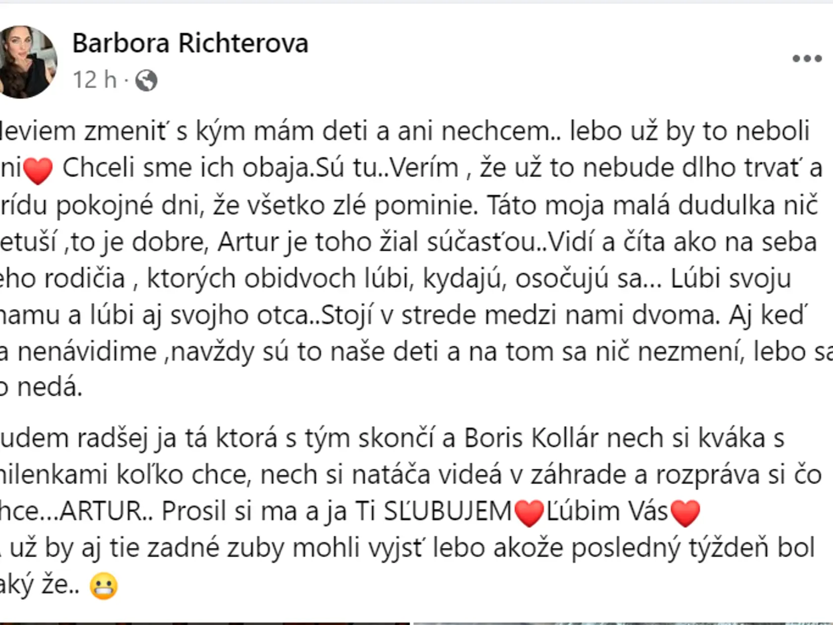 Status Barbory Richterovej, v ktorom si sype popol na hlavu.