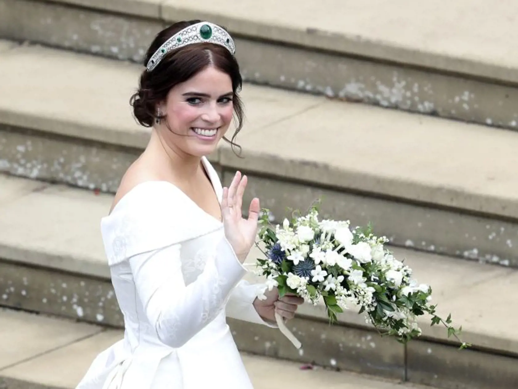 Princess Eugenie arrives for her wedding to Jack Brooksbank at St Georgeâs Chapel, Windsor Castle, near London, England, Friday Oct. 12, 2018. (Andrew Matthews, Pool via AP)
