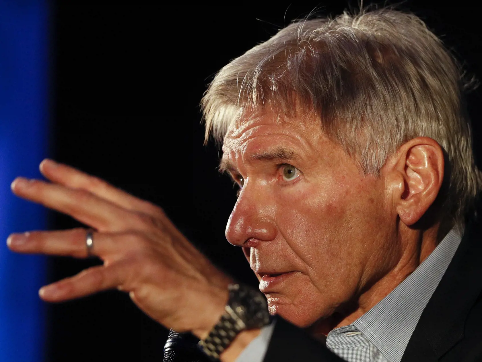 Na snímke americký herec Harrison Ford odpovedá na otázky novinárov počas promovania filmu Volanie divočiny (The Call of the Wild) v Mexiko City 5. februára 2020. FOTO TASR/AP