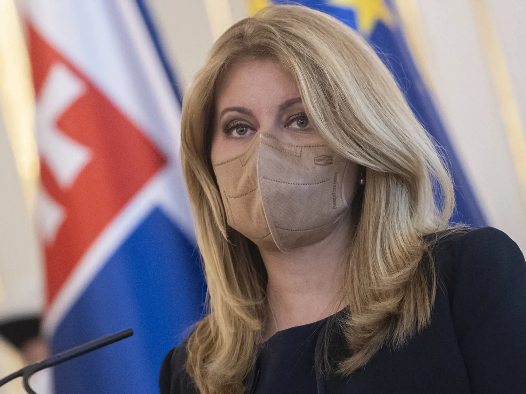Na snímke prezidentka SR Zuzana Čaputová počas tlačovej konferencie k petícii za vyhlásenie referenda o skrátení volebného obdobia 12. mája 2021 v Bratislave. FOTO TASR - Martin Baumann