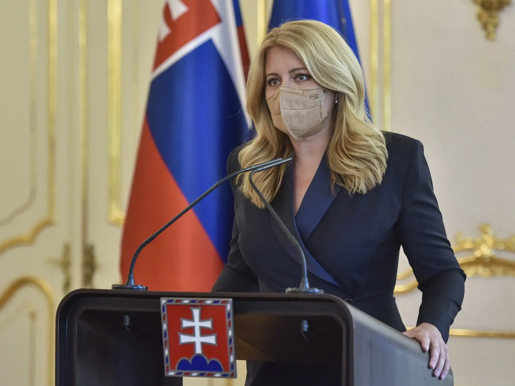 Na snímke prezidentka SR Zuzana Čaputová počas vyjadrenia k rozhodnutiu Ústavného súdu SR vo veci referenda v Prezidentskom paláci 7. júla 2021 v Bratislave. FOTO TASR - Pavol Zachar