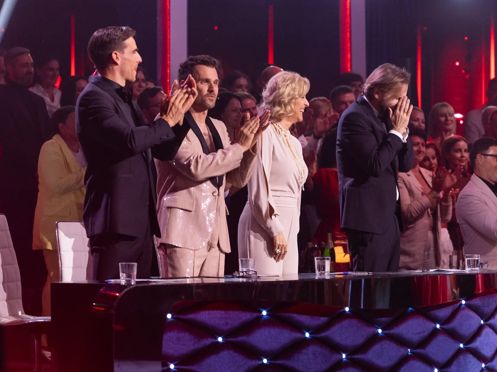 Porota Ján Ďurovčík, Tatiana Drexler, Adam Bardy a Leoš Mareš počas deviateho kola Let's dance 2025.