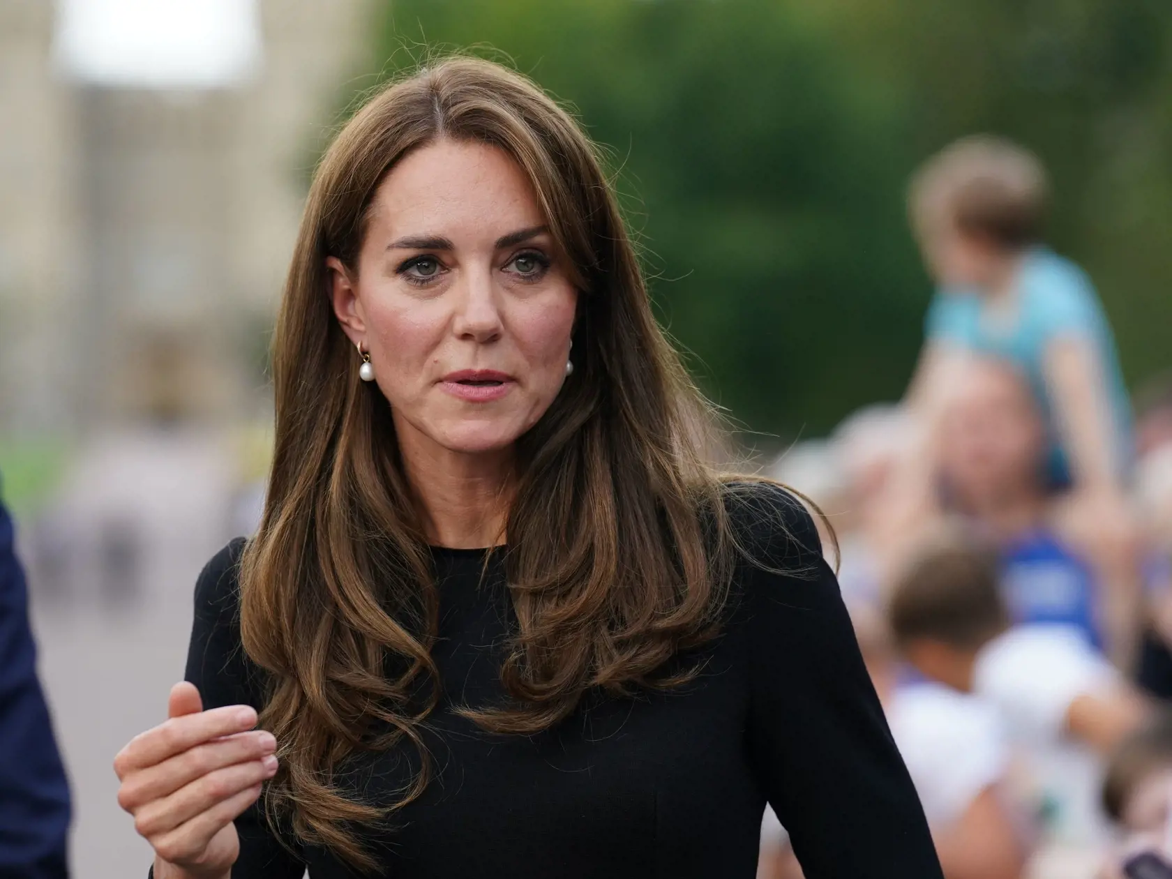 The Prince and Princess of Wales Accompanied By The Duke And Duchess Of Sussex Greet Wellwishers Outside Windsor Castle