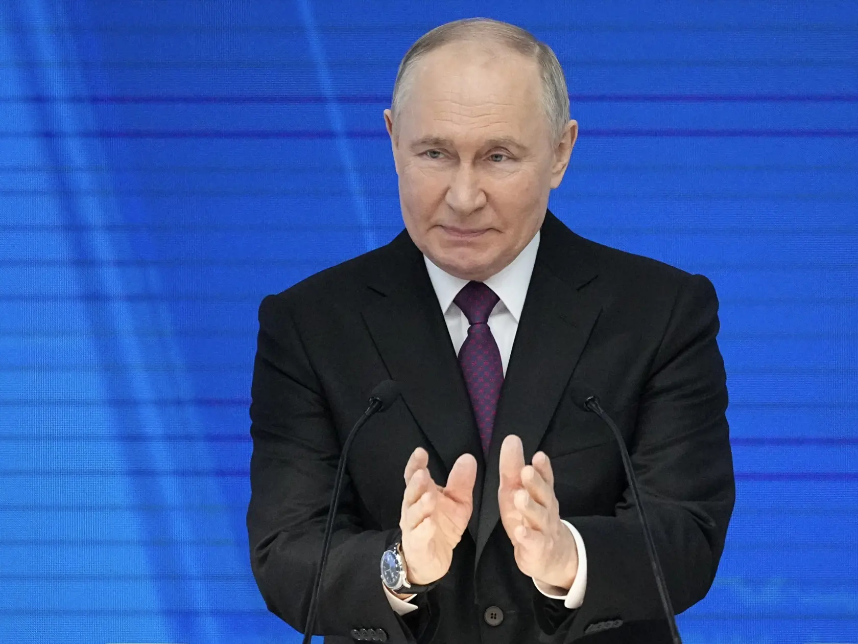 Ruský prezident Vladimir Putin vystupuje vo Federálnom zhromaždení so správou o stave krajiny vo štvrtok 29. februára 2024 v Moskve.