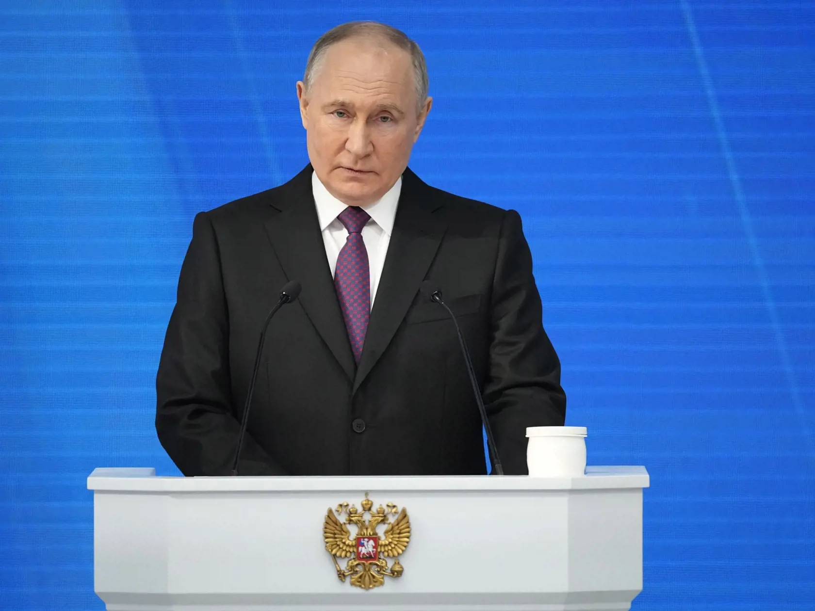 Ruský prezident Vladimir Putin vystupuje vo Federálnom zhromaždení so správou o stave krajiny vo štvrtok 29. februára 2024 v Moskve.