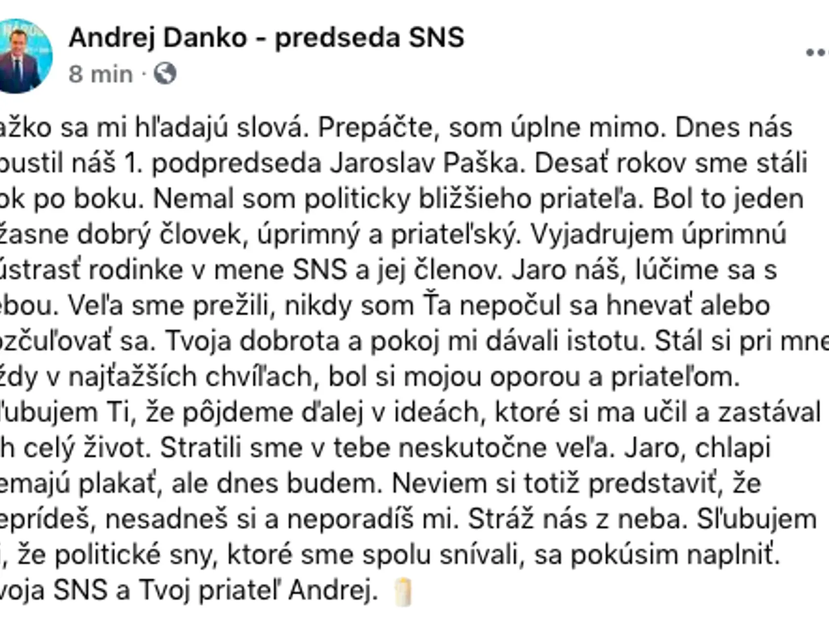 Andreja Danka správa o smrti Pašku zasiahala.