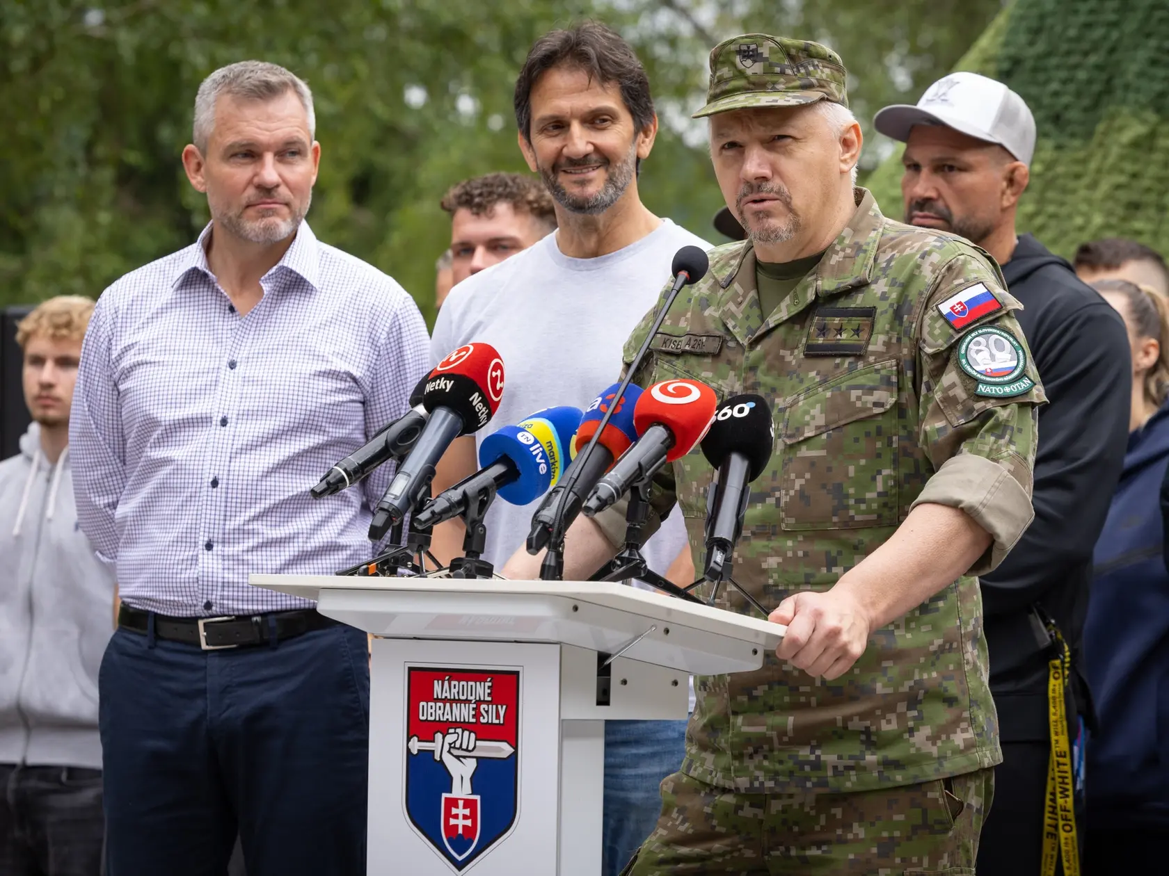 Národné obranné sily - nástup účasntíkov prvého dvojtýždňového turnusu, ktorého sa zúčastnil aj prezident Slovenskej republiky Peter Pellegrini a minister vnútra SR Robert Kaliňák. Na snímke je veliteľ Národných obranných síl plukovník Ladislav Kysel.