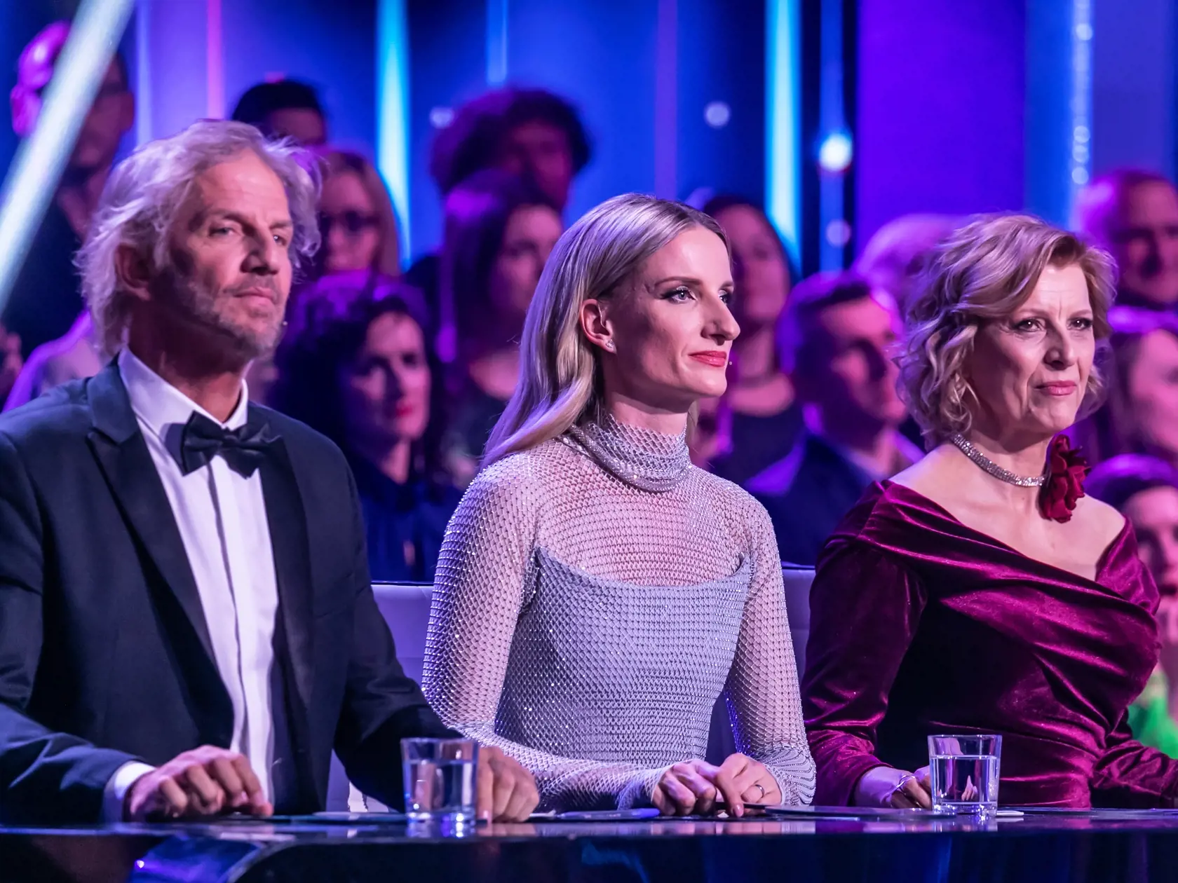 Prvé kolo Lets Dance 2024. Na snímke porotcovia prvého kola v zložení Tatiana Drexler, Adela Vinczeová a Facundo Arana.