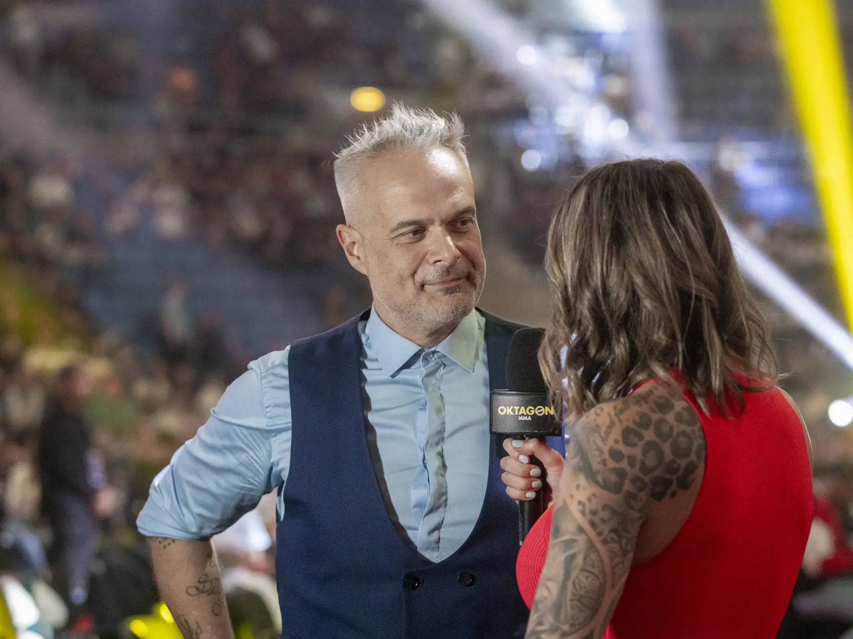 Na snímke je podujatie Oktagon 47 na bratislavskom zimnom štadióne Ondreja Nepelu, ktorého vrcholom bol zápas Slováka Pavla Langera s legendárnym českým MMA bojovníkom Karlosom Vémolom. Na fotke je Jaroslav Slávik.