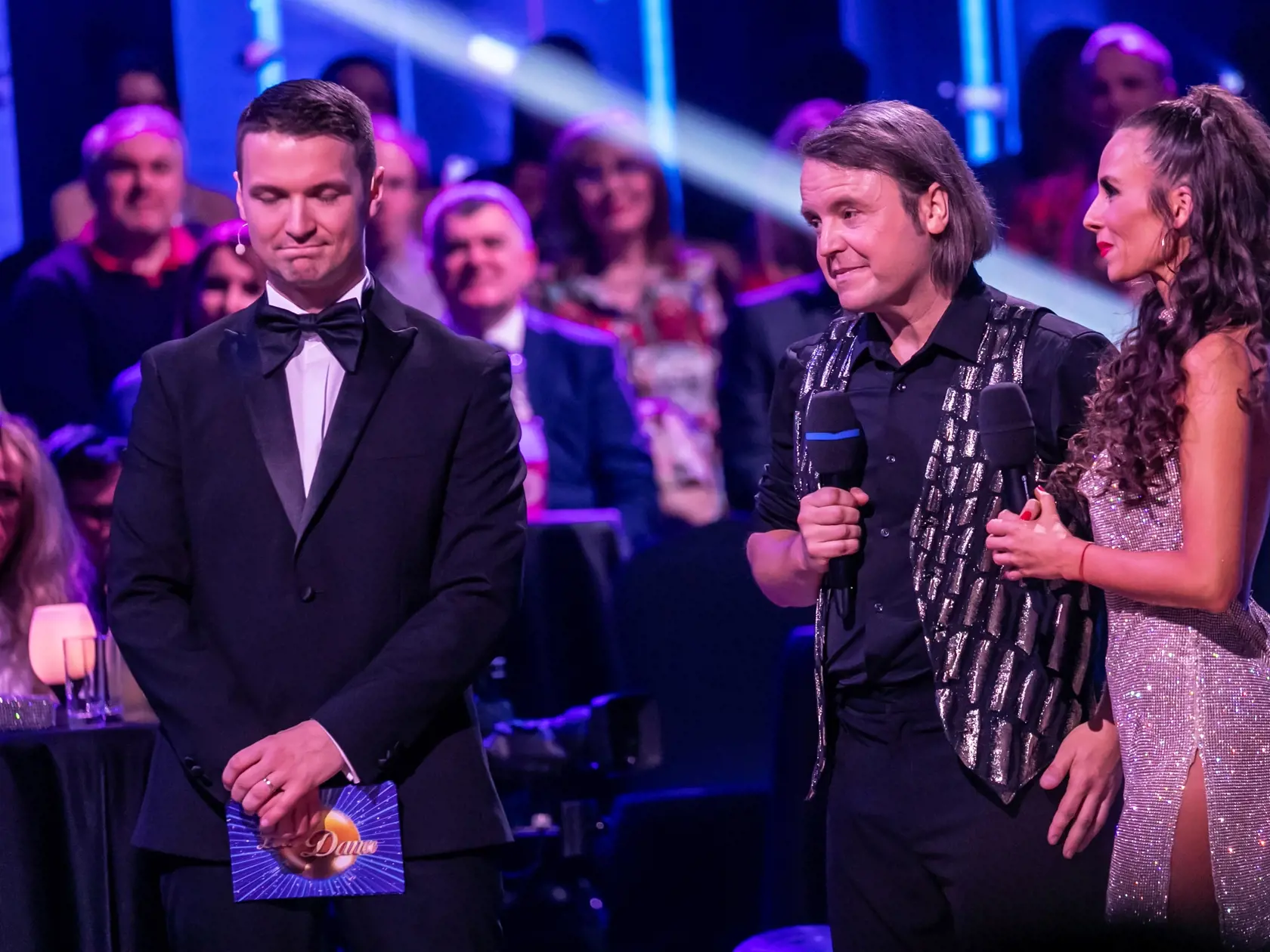 Prvé kolo Lets Dance 2024. Na snímke Ján Tribula, Natália Glosíková a Viktor Vincze. 
