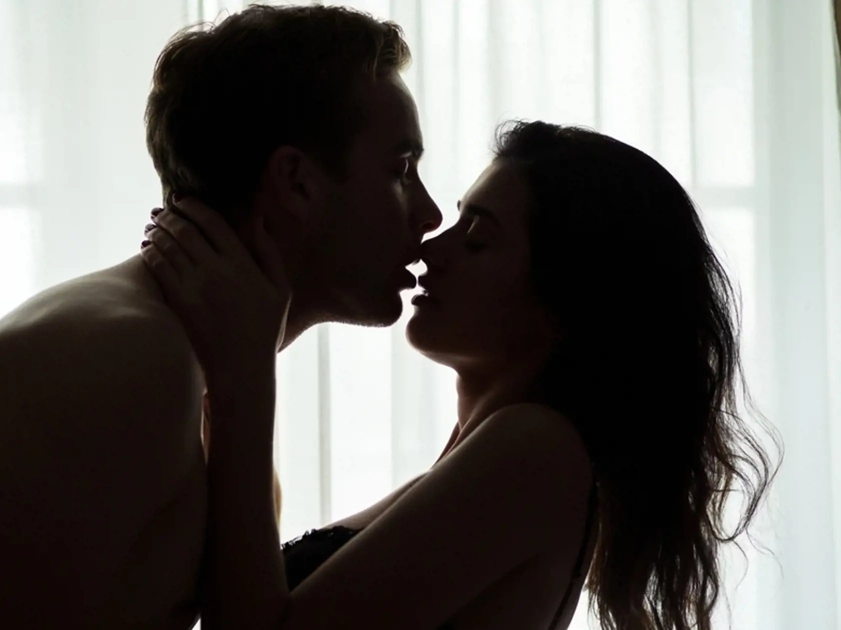 Couple,With,Eyes,Closed.,Woman,Touching,Man's,Neck.,Addicted,To