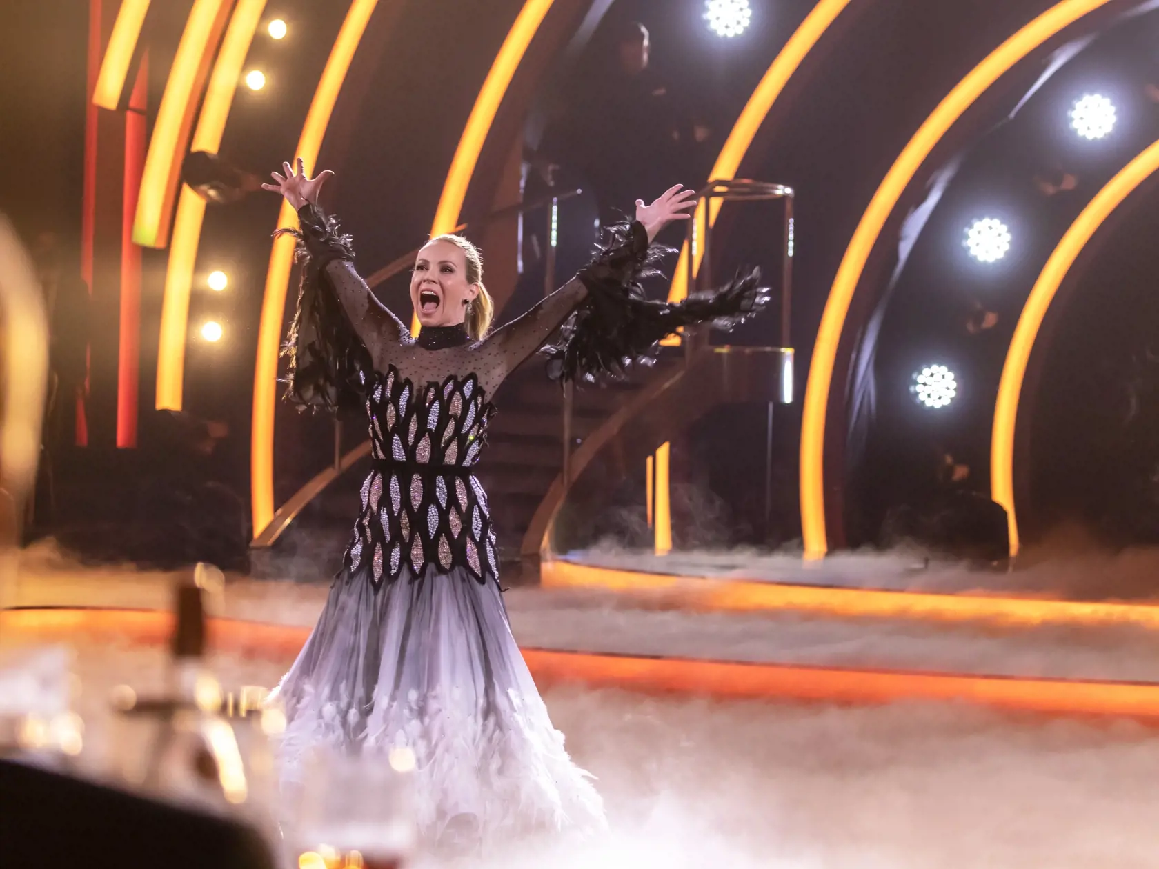 Diana Mórová a Marek Bureš počas vystúpenia prvého kola Let's Dance. Dvojica si v ten večer vytancovala druhé miesto.
