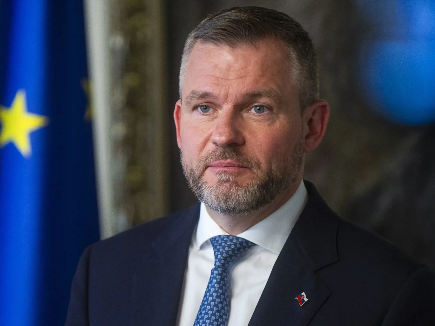 Na snímke novozvolený prezident SR Peter Pellegrini (Hlas-SD) počas tlačovej konferencie k skončeniu funkcie predsedu NRSR 8. apríla 2024 v Bratislave.