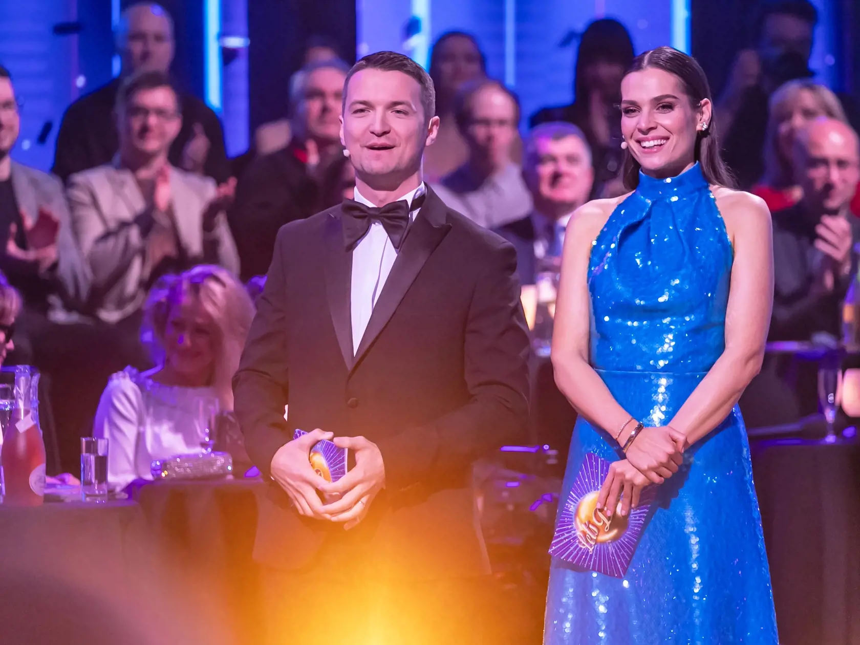 Prvé kolo Lets Dance 2024. Na snímke moderátorská dvojica Viktor Vincze a Lucia Hlaváčková. 