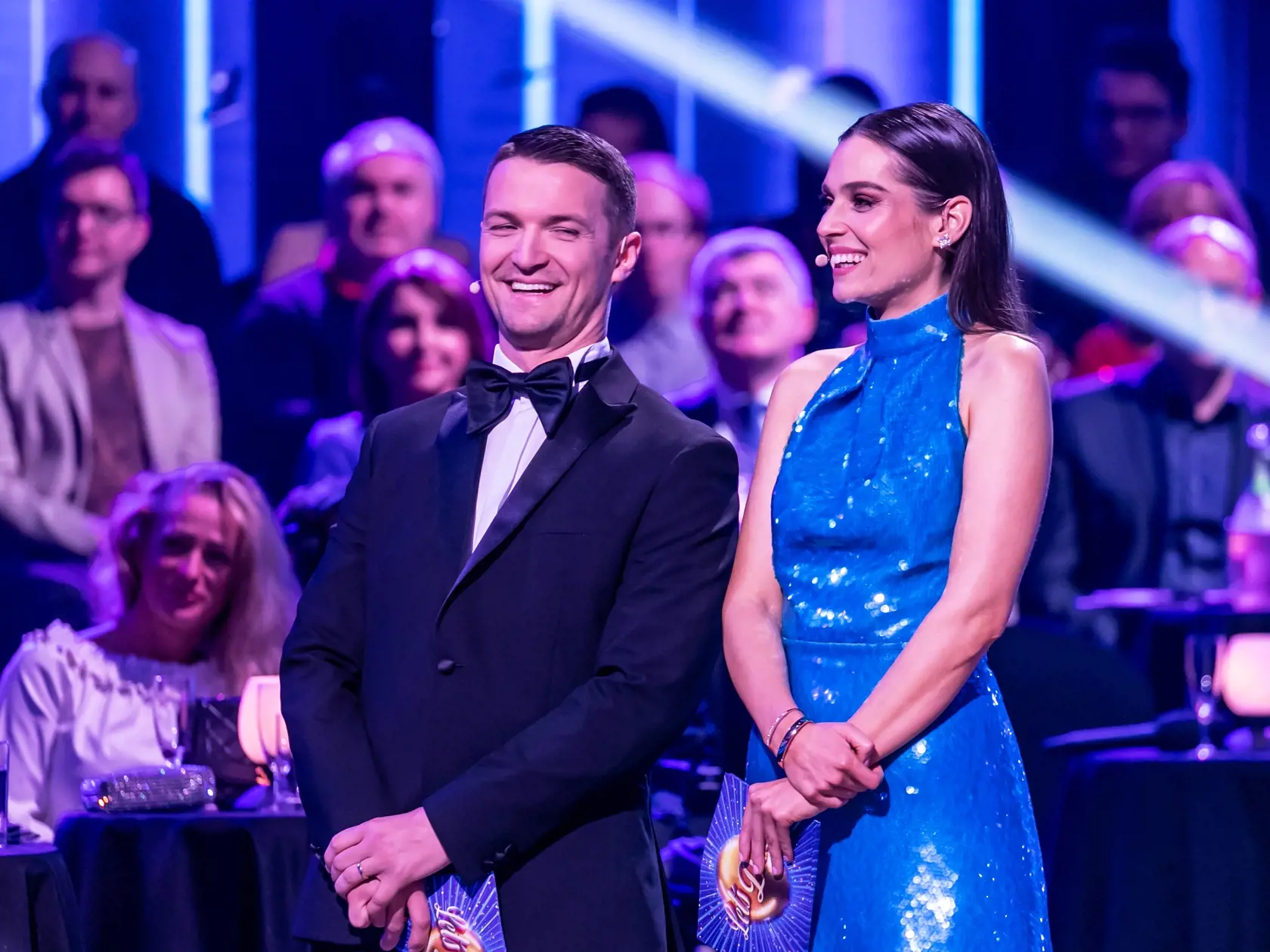 Prvé kolo Lets Dance 2024. Na snímke moderátorská dvojica Viktor Vincze a Lucia Hlaváčková. 