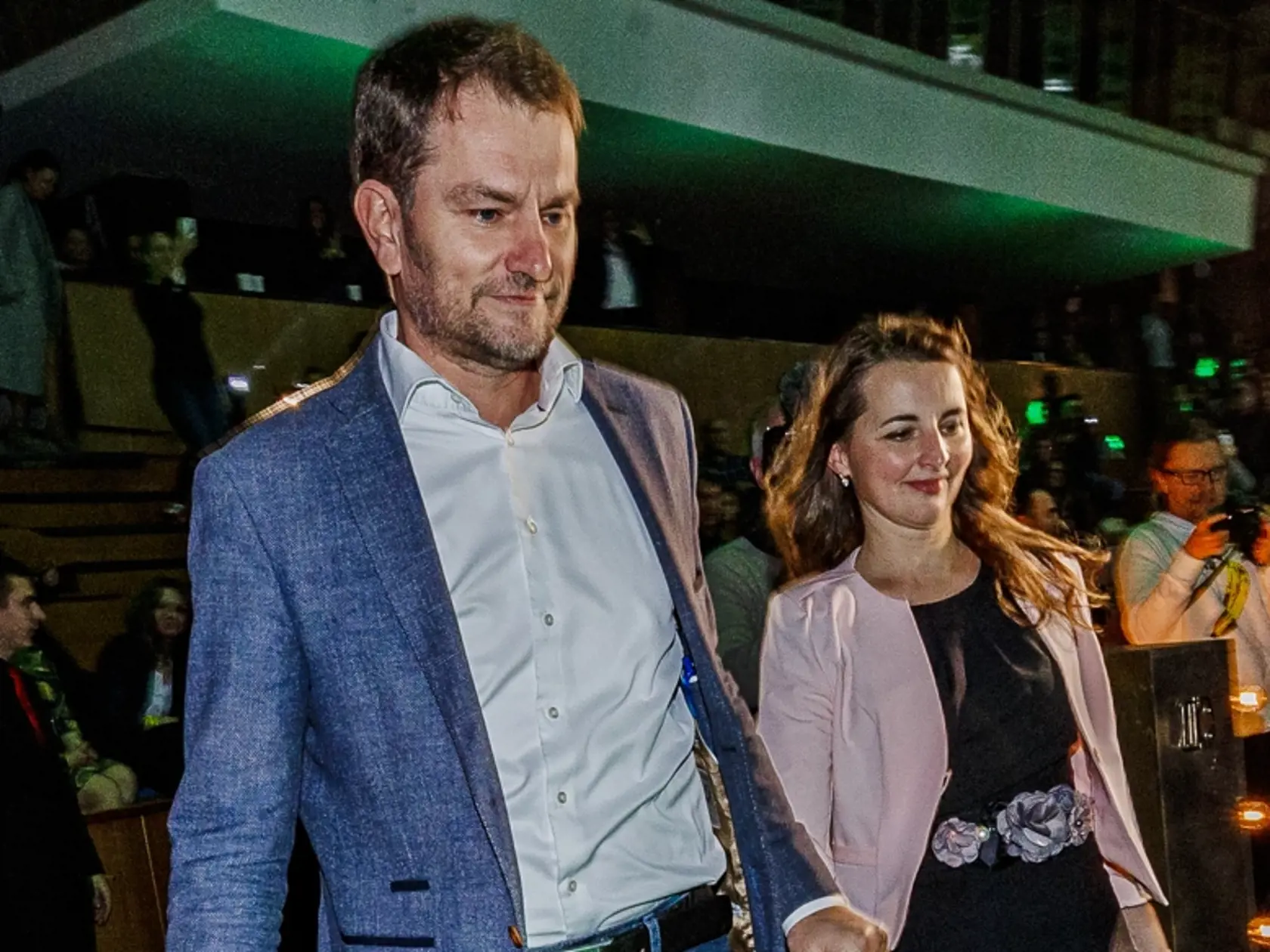Igor Matovič s manželkou Pavlínou v centrále politickej strany OĽANO počas noci volieb do Národnej rady Slovenskej republiky, 29.2.2020
