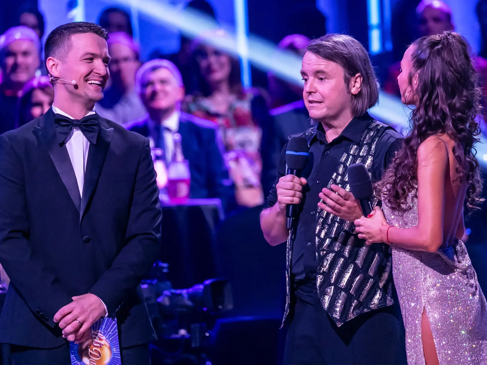 Prvé kolo Lets Dance 2024. Na snímke Ján Tribula, Natália Glosíková a Viktor Vincze. 