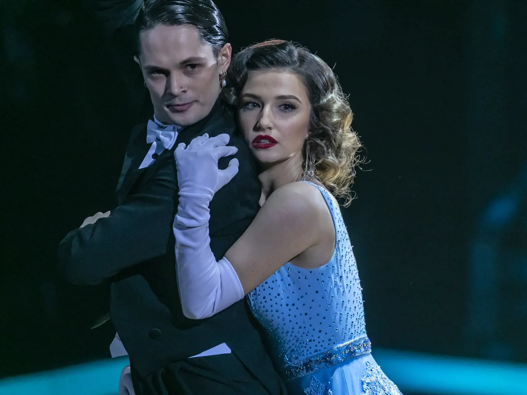 Prvé kolo Lets Dance 2024. Na snímke Petra Dubayová a Matyáš Adamec. 