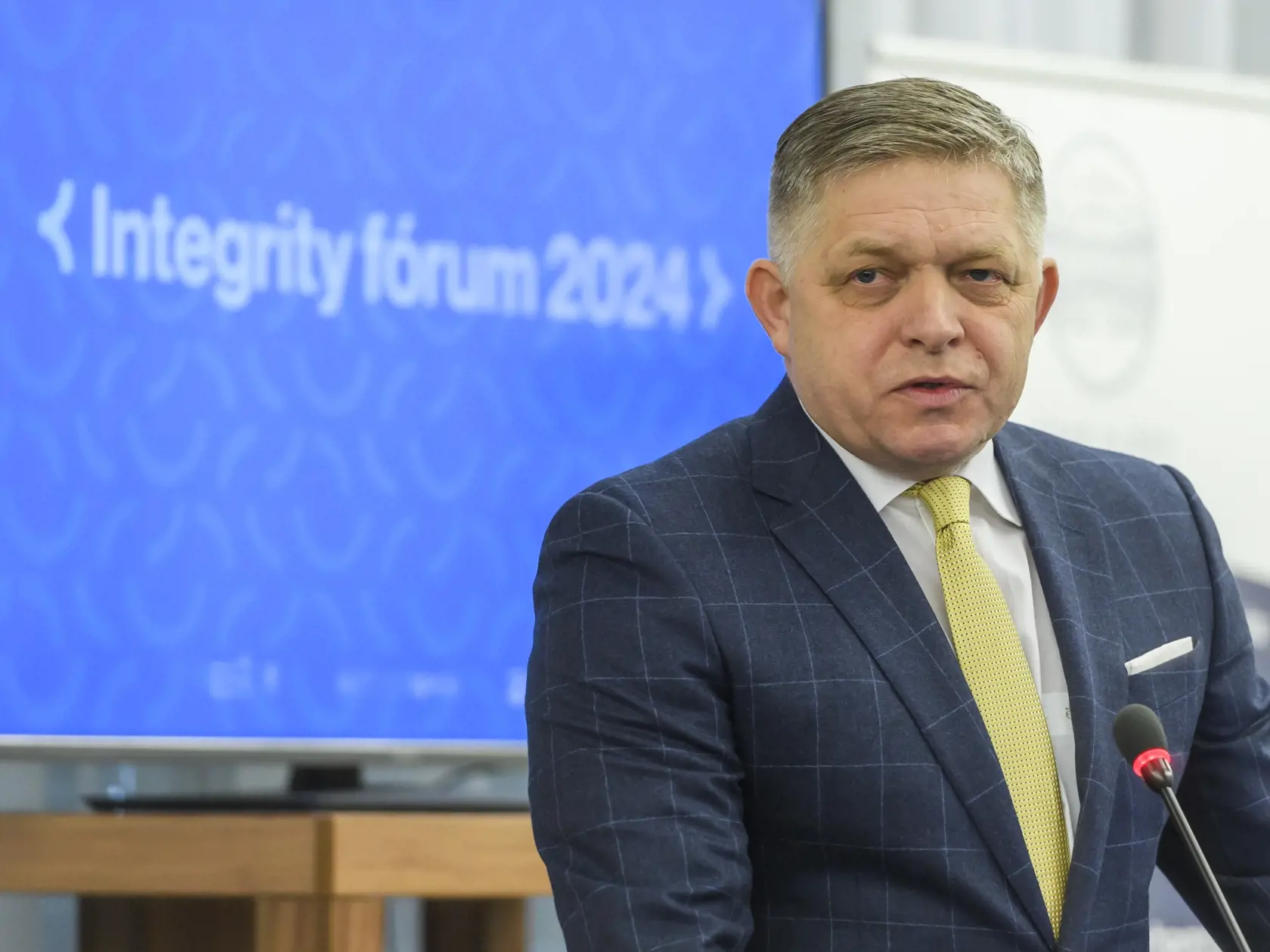 Na snímke predseda vlády SR Robert Fico (Smer-SD) počas príhovoru na konferencii Integrity fórum 2024 v Bratislave 12. marca 2024.