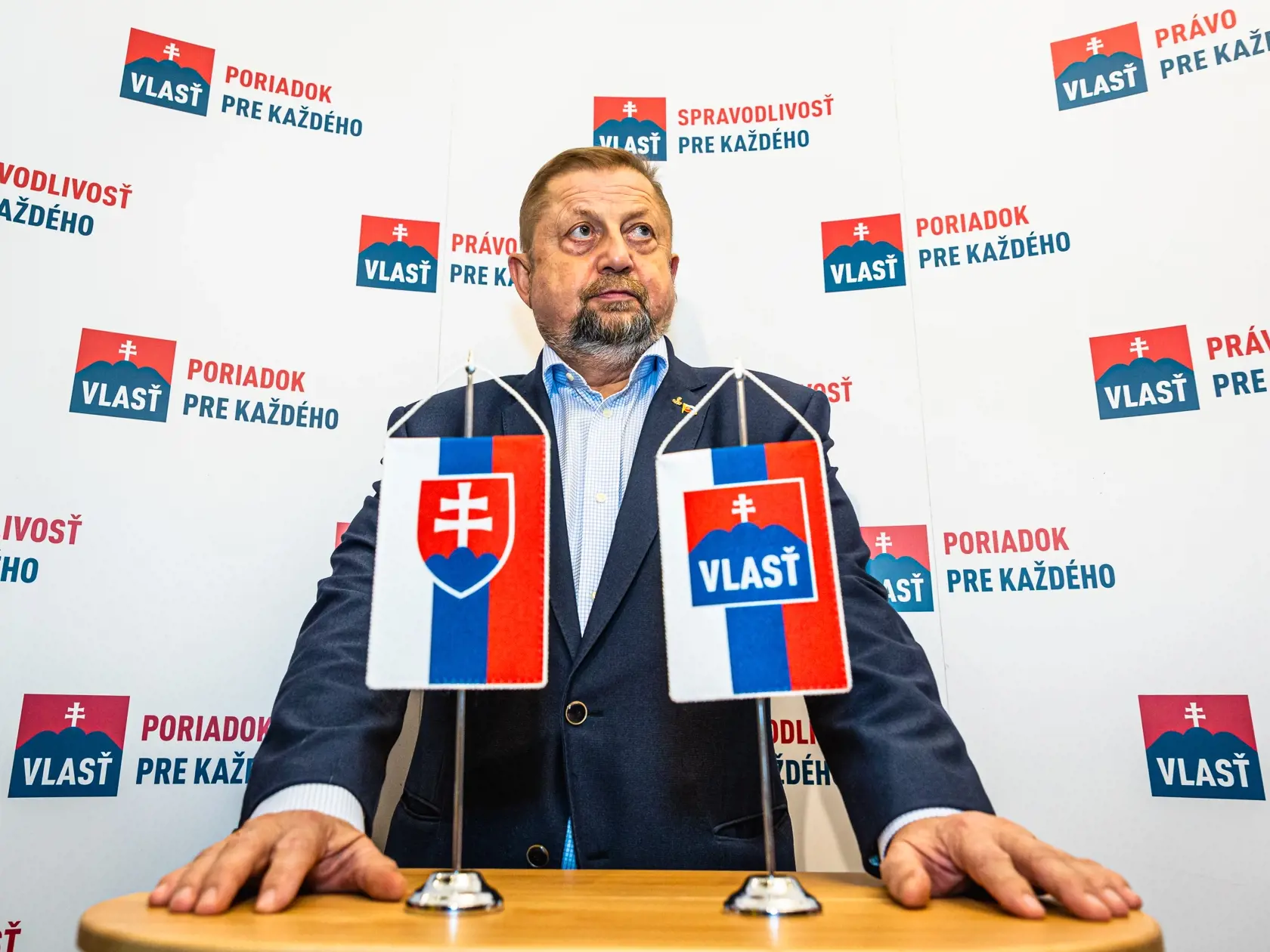 Štefan Harabin v centrále politickej strany Vlasť počas volieb do Národnej rady Slovenskej republiky, 29.2.2020.