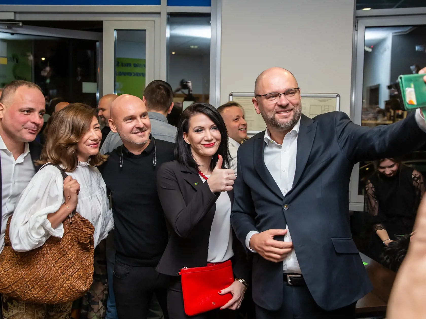 Richard Sulík, Juraj Droba, Lucia Ďuriš Nicholsonová, Branislav Gröhling, Jana Cigániková v centrálnej politickej strany SaS počas volieb do Národnej rady Slovenskej republiky, 29.2.2020.