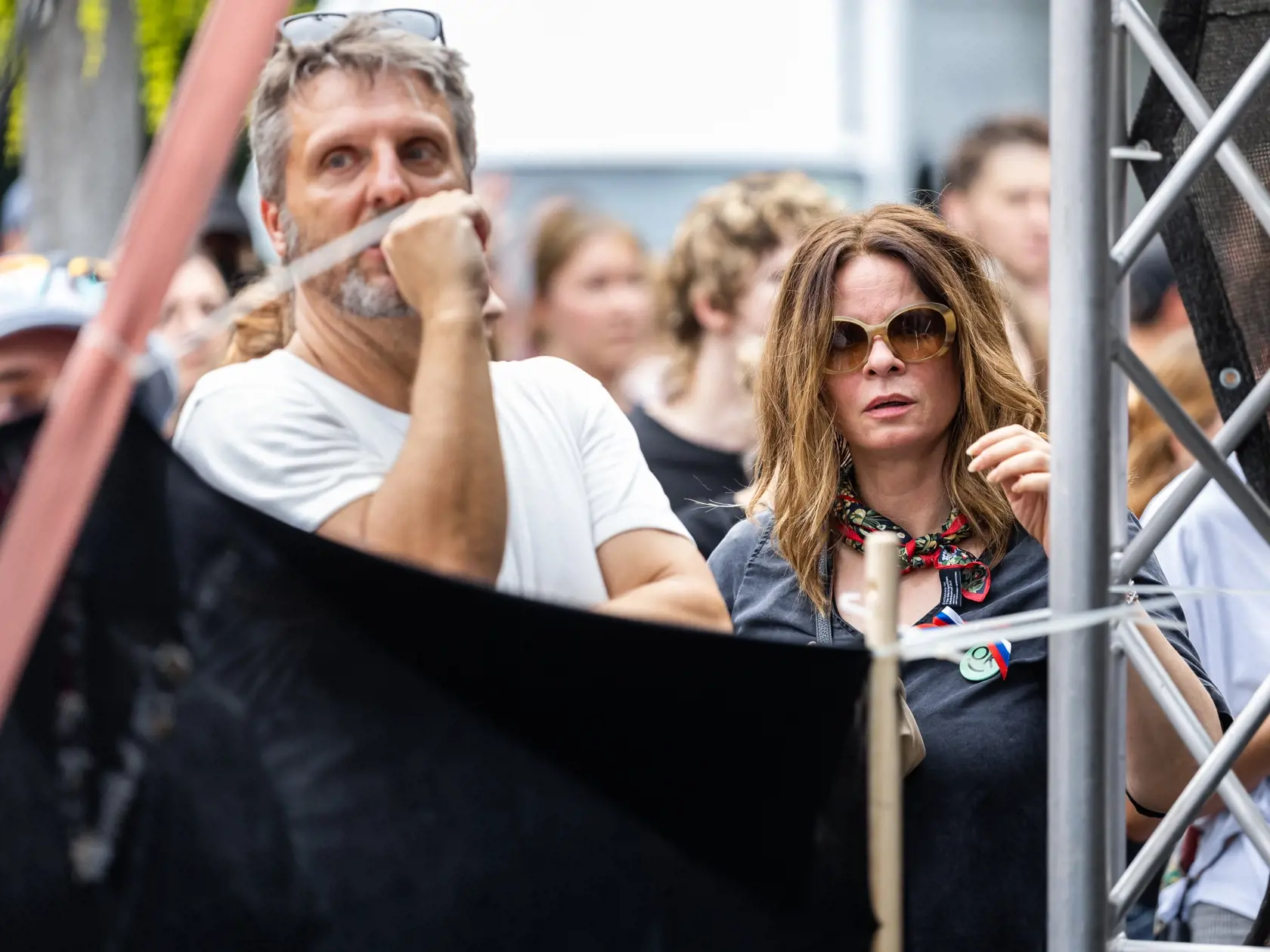 Protest proti krokom ministerstva kultúry v Bratislave. Na snímke Zuzana Fialová a Martin Šútovec.