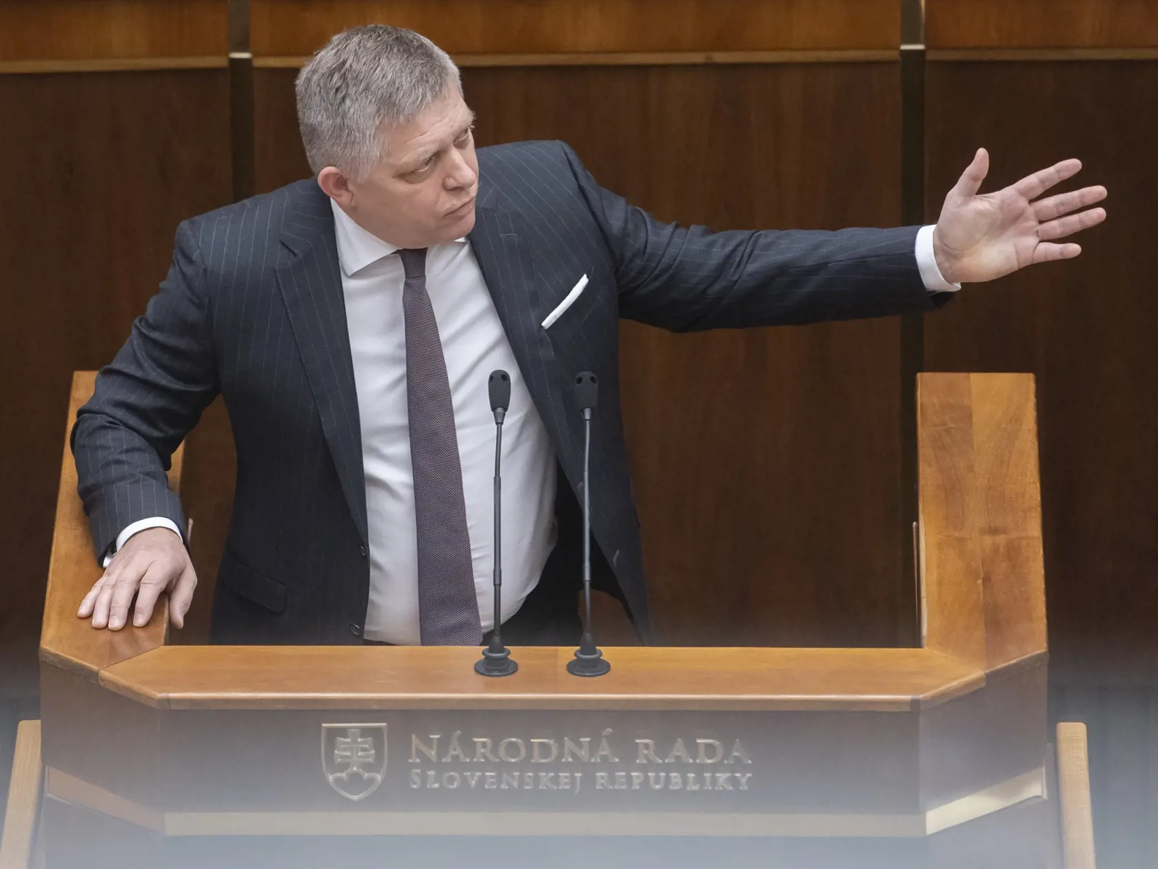 Na snímke poslanec NRSR Robert Fico (Smer-SD) rozpráva počas 78. schôdze NRSR 24. januára 2023 v Bratislave. FOTO TASR - Martin Baumann