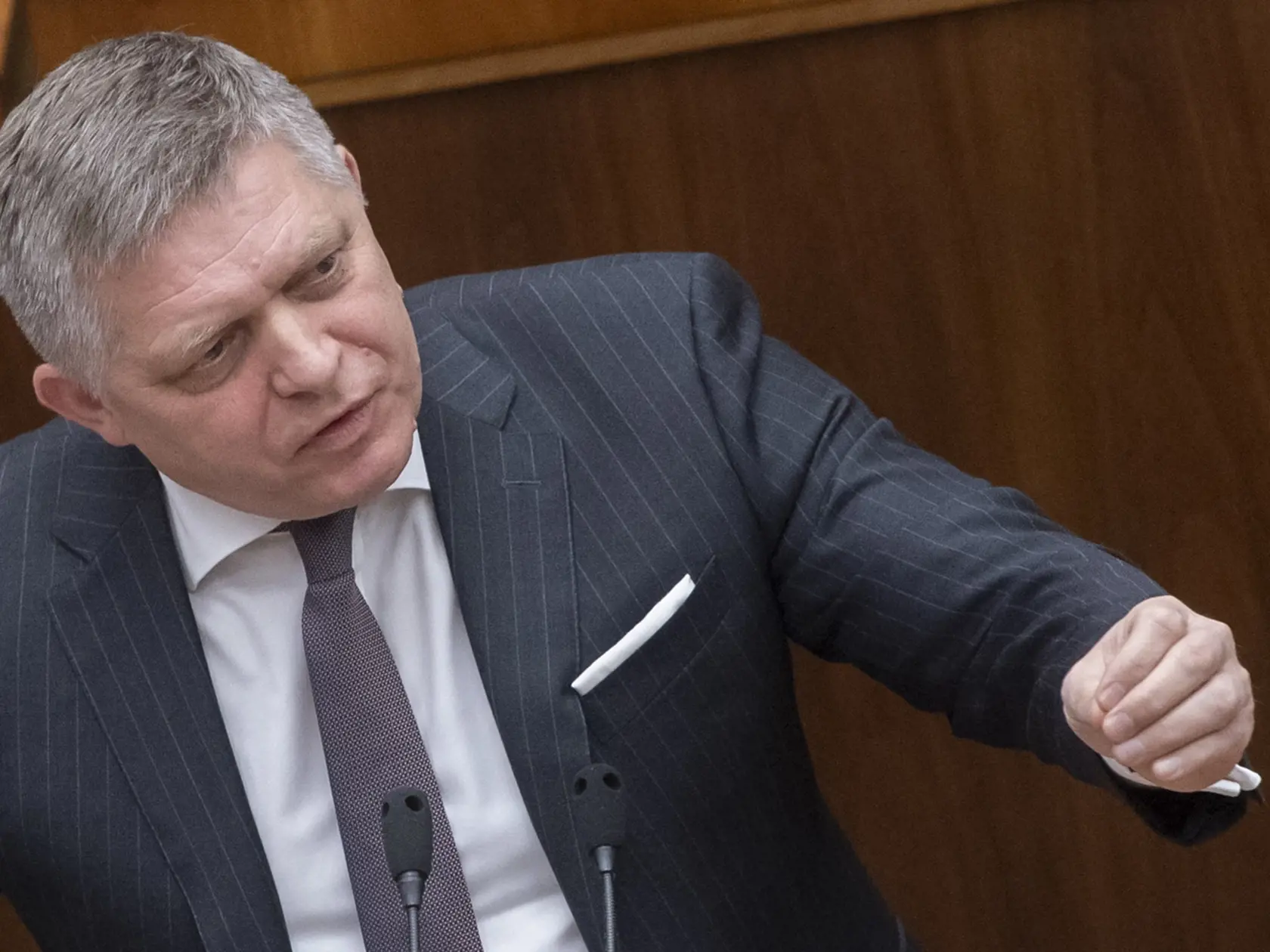 Na snímke poslanec NRSR Robert Fico (Smer-SD) rozpráva počas 78. schôdze NRSR 24. januára 2023 v Bratislave. FOTO TASR - Martin Baumann