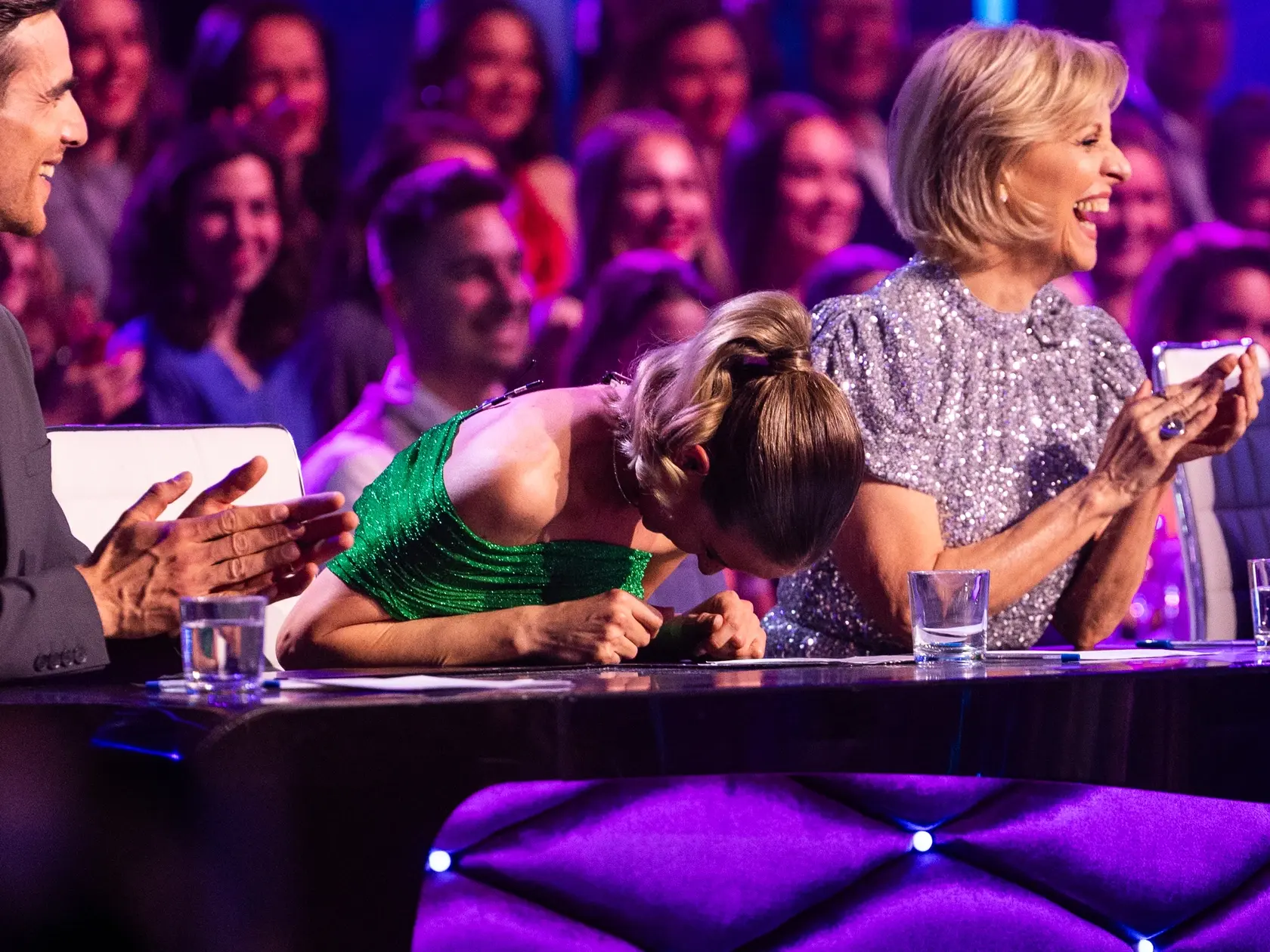 Na snímke porota Tatiana Drexler, Adam Bardy, Nela Pocisková počas piateho  kola Let's dance 2025.