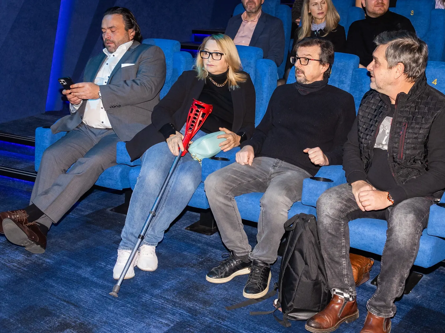 Exkluzívna novinárska projekcia prvého dielu seriálu Dotyk života. Na snímke Igor Slanina, Anna Šišková, Ján Sebechlebský, Peter Kočiš.