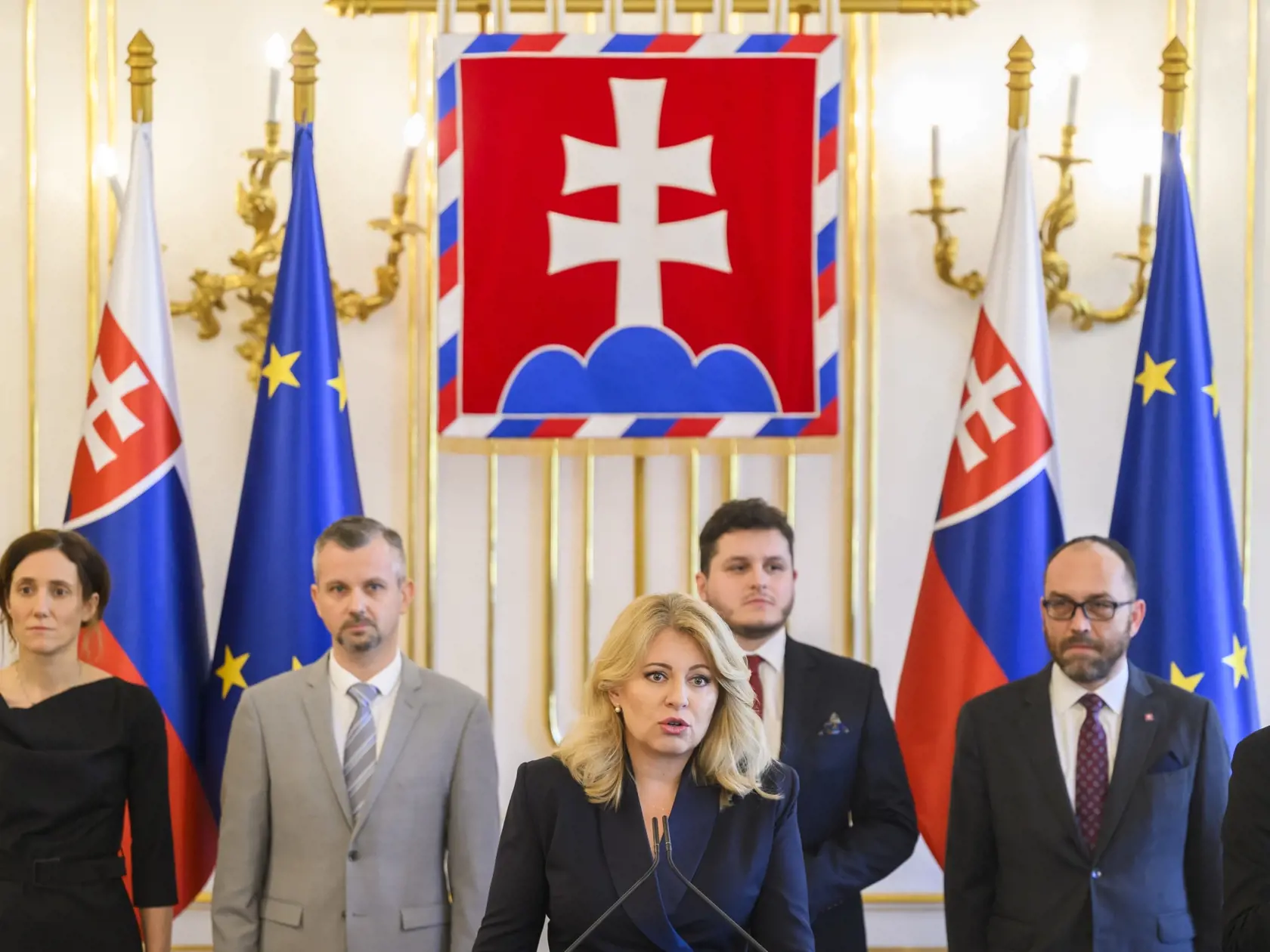 Na snímke prezidentka SR Zuzana Čaputová počas vyhlásenia o svojom ďalšom postupe v súvislosti so schválenou novelou zákonov v oblasti trestného práva v Bratislave 16. februára 2024. FOTO TASR - Jaroslav Novák