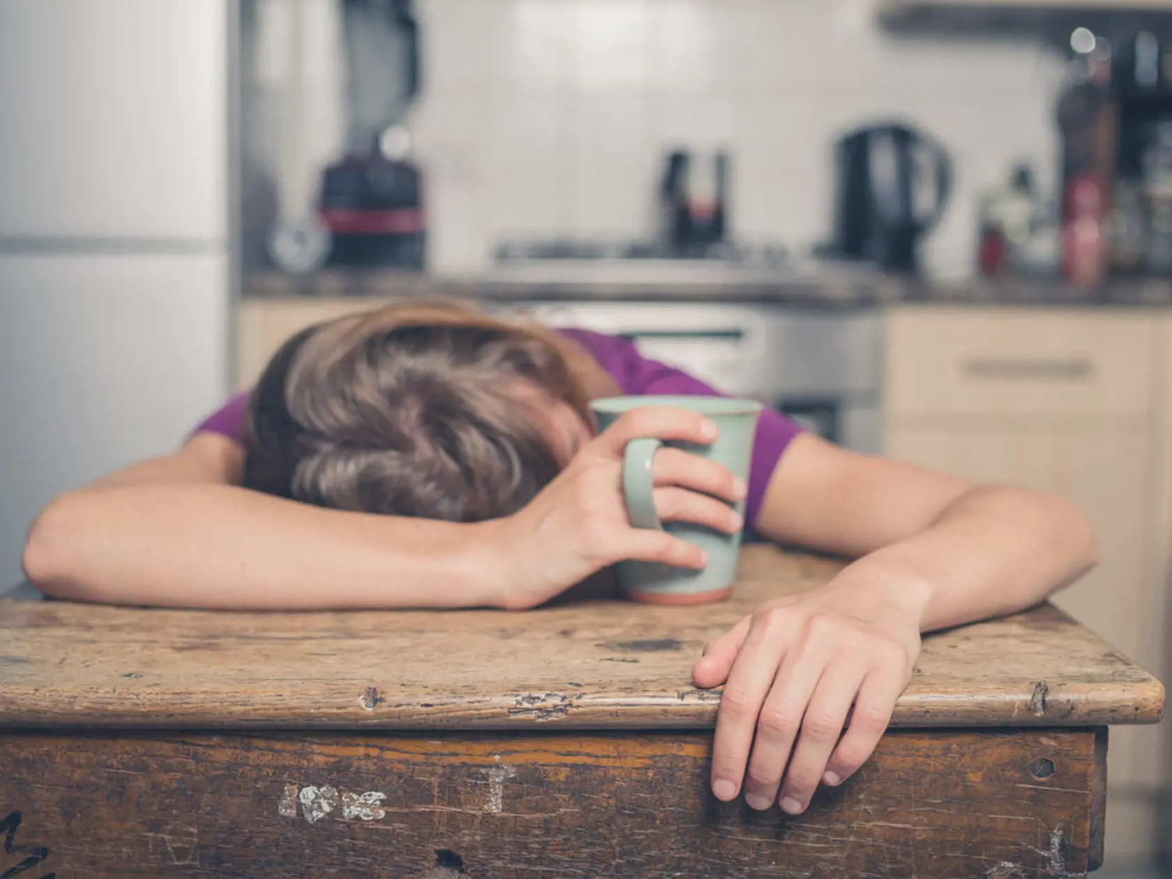 A,Tired,Young,Woman,Is,Having,A,Cup,Of,Tea