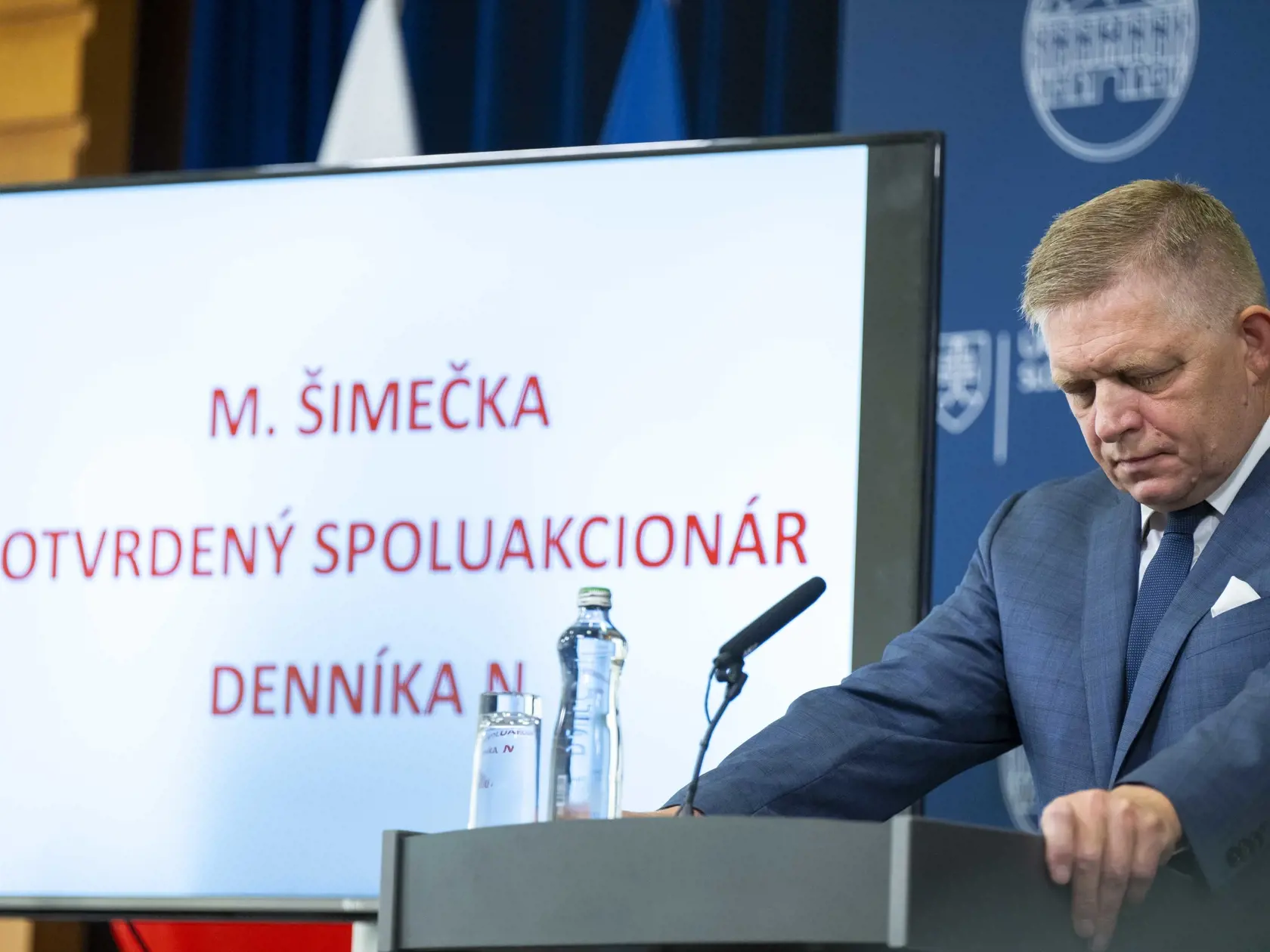 Na snímke predseda vlády SR Robert Fico (Smer-SD) počas tlačovej konferencie na Úrade vlády SR 23. augusta 2024 v Bratislave. FOTO TASR - Jakub Kotian