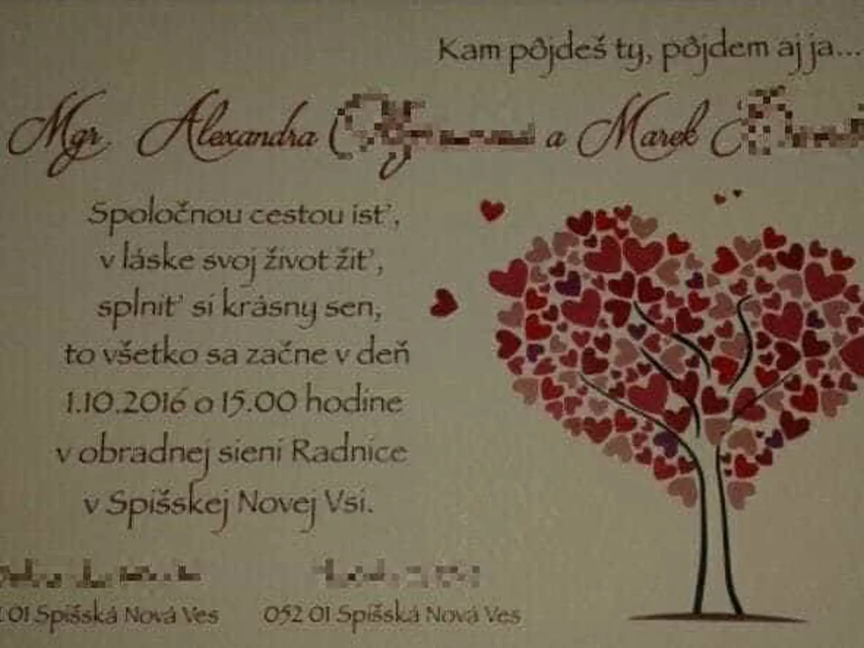 Svadobné oznámenie mladého páru.