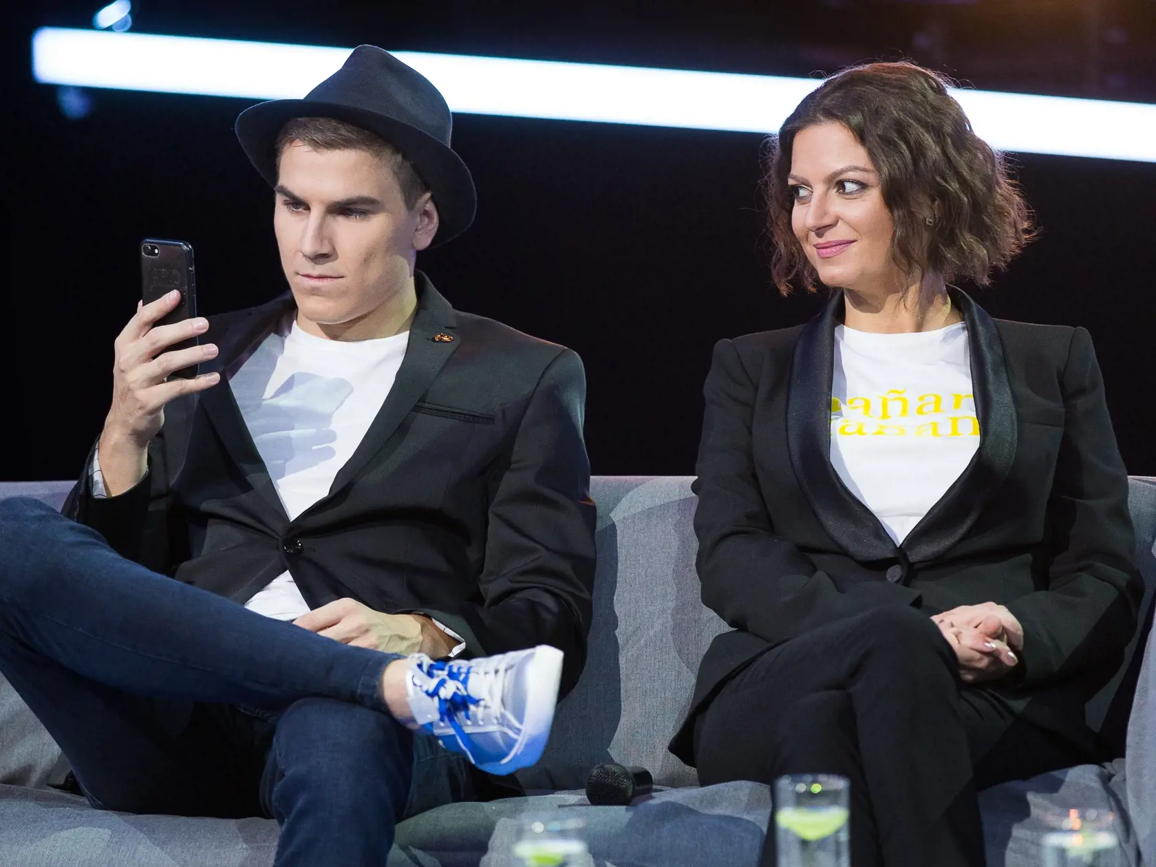 Tlačová konferencia k projektu Československo má talent 2018 v štúdiách televízie JOJ na Bratislavskej Kolibe. Na snímke David Gránsky a Lujza Garajová Schrameková.