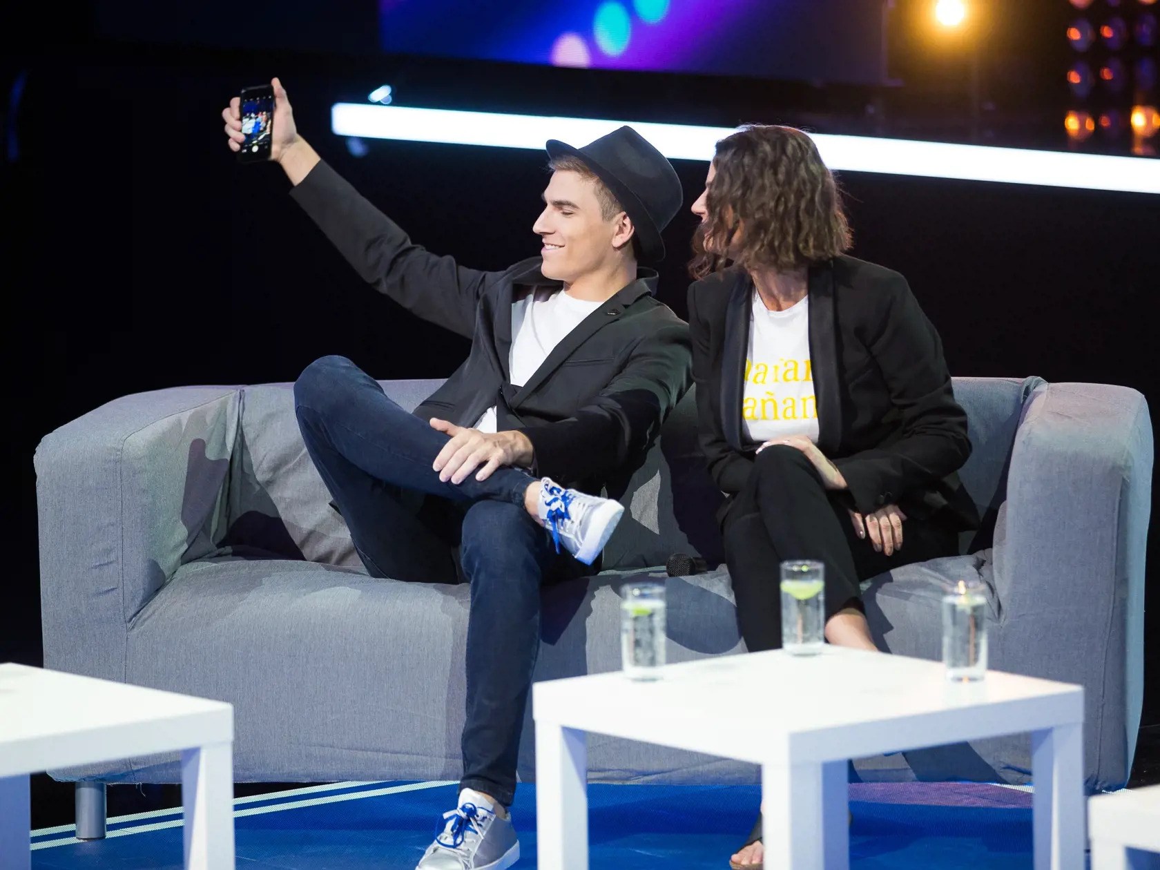 Tlačová konferencia k projektu Československo má talent 2018 v štúdiách televízie JOJ na Bratislavskej Kolibe. Na snímke David Gránsky a Lujza Garajová Schrameková.
