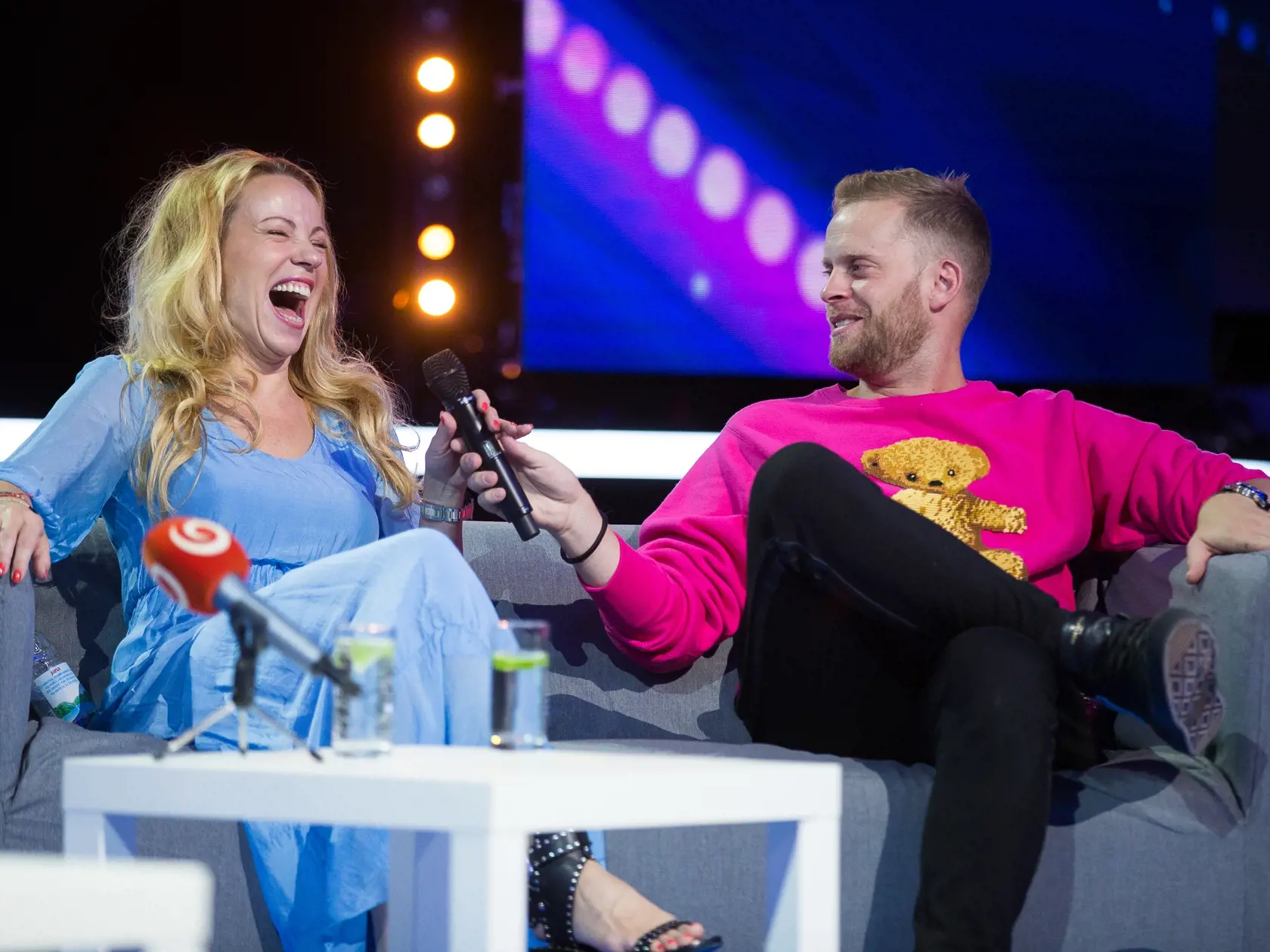 Tlačová konferencia k projektu Československo má talent 2018 v štúdiách televízie JOJ na Bratislavskej Kolibe. Na snímke Diana Mórová a Jakub Prachař.