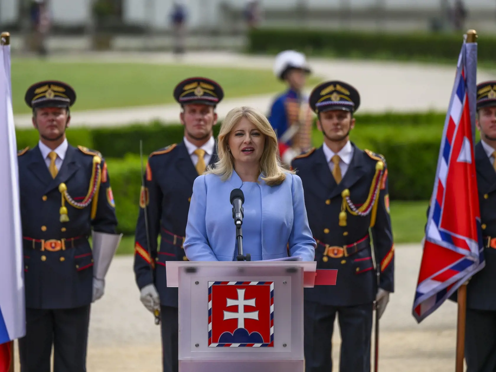 Na snímke prezidentka SR Zuzana Čaputová počas rozlúčkového príhovoru v Prezidentskej záhrade v Bratislave 14. júna 2024. FOTO TASR - Jaroslav Novák