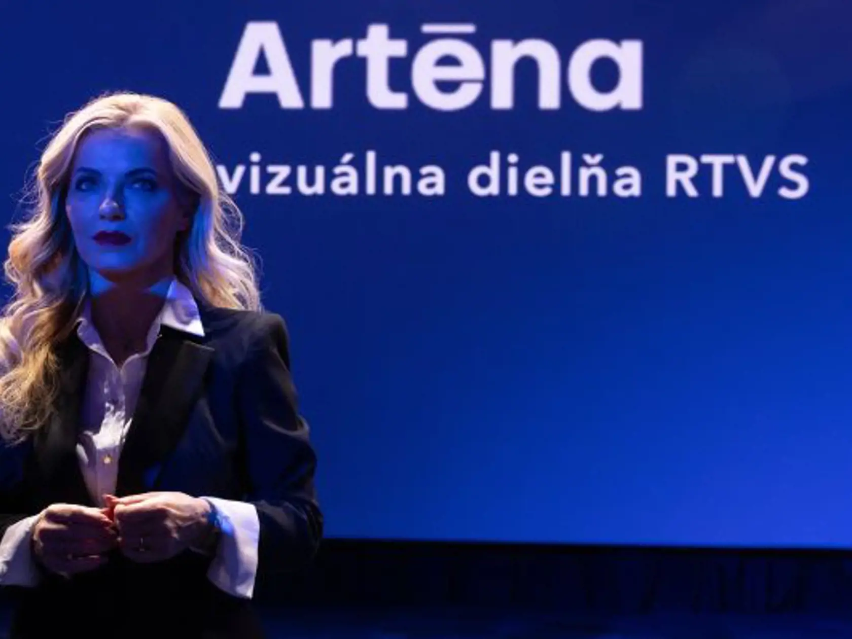 Martina Šimkovičová na otvorení kreatívneho centra RTVS v Bratislave.