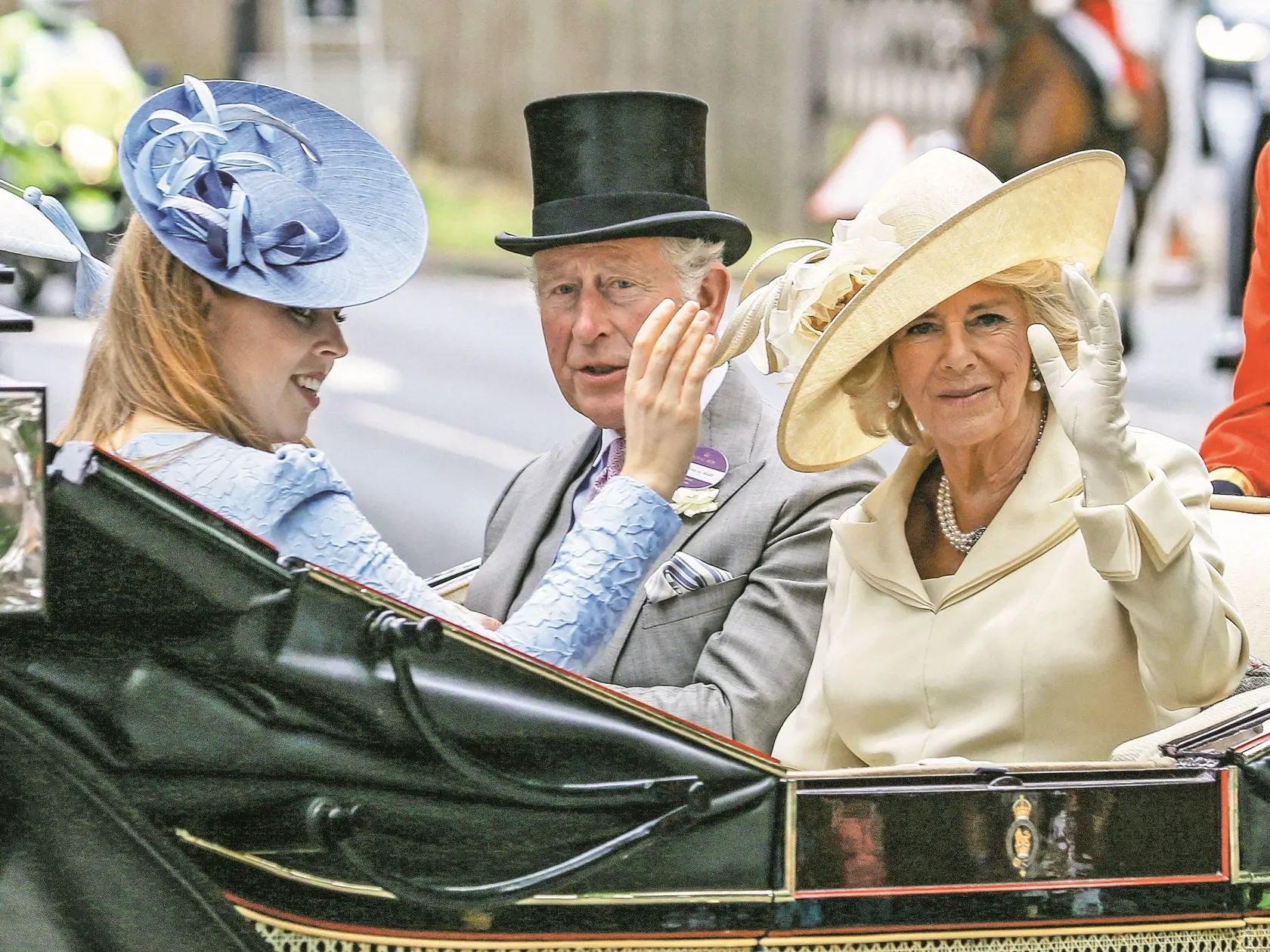 NON EXCLUSIVE PICTURE: TREVOR ADAMS  / MATRIXPICTURES.CO.UK
PLEASE CREDIT ALL USES

WORLD RIGHTS

Charles, Prince of Wales and Camilla, Duchess of Cornwall are pictured as they arrive with Princess Beatrice on day 1 of Royal Ascot 2018 at Ascot Racecourse in Berkshire, England.

JUNE 19th 2018

REF: MTX 182287, Image: 375380926, License: Rights-managed, Restrictions: , Model Release: no, Credit line: Profimedia, Matrixpictures UK