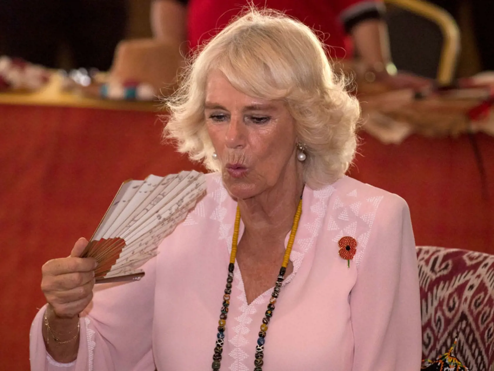 KUCHING, SARAWAK, MALAYSIA - NOVEMBER 06:  Camilla, Duchess of Cornwall during a visit to the Sarawak Cultural Village, where visitors are encouraged to learn through engaging with culture, on November 6, 2017 in Kuching, Sarawak, Malaysia. Prince of Wales and Camilla, Duchess of Cornwall are on a tour of Singapore, Malaysia, Brunei and India.  (Photo by  Arthur Edwards - Pool /Getty Images)