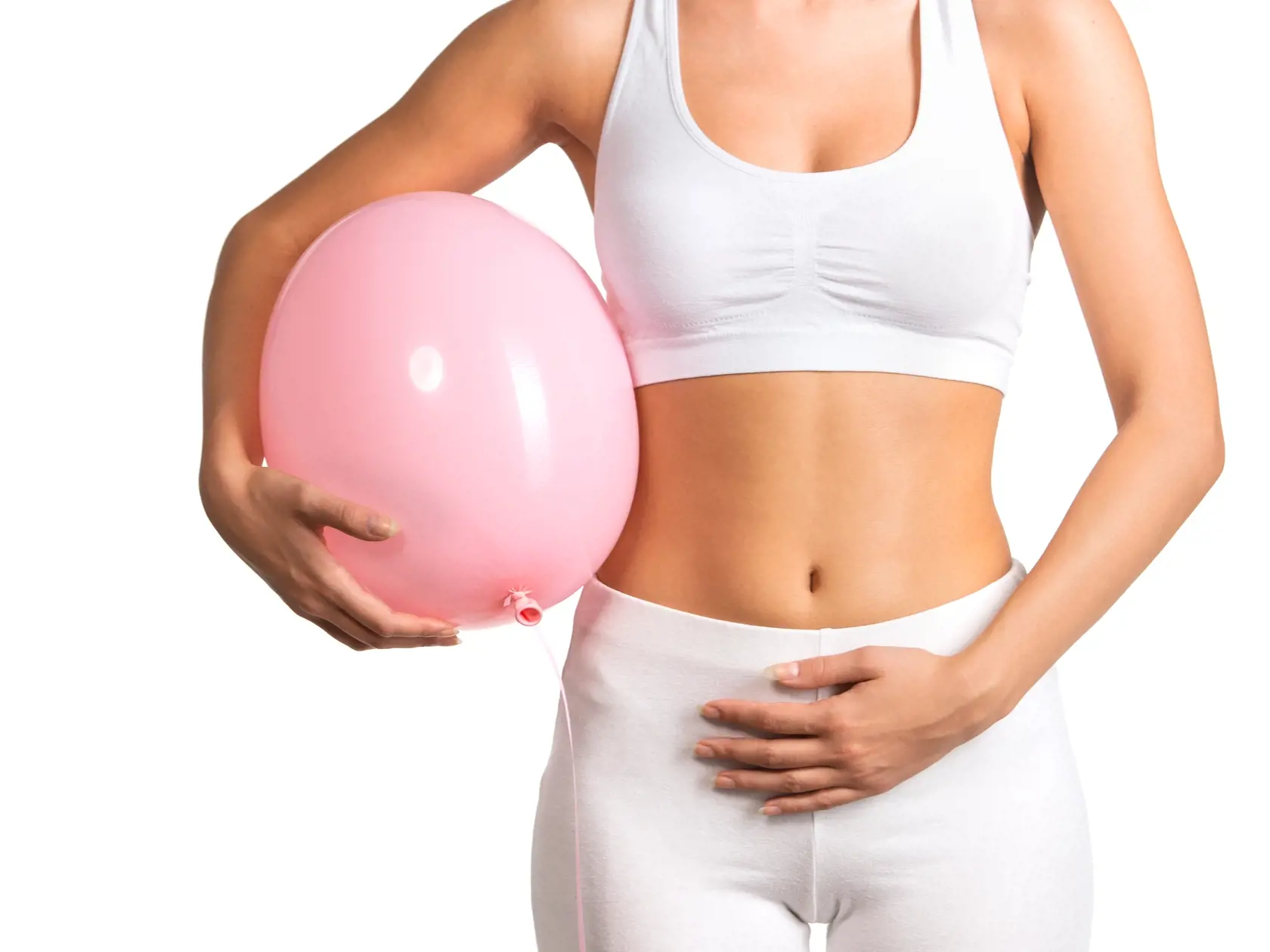 Woman,Holding,A,Balloon,,Feeling,Bloated,Concept