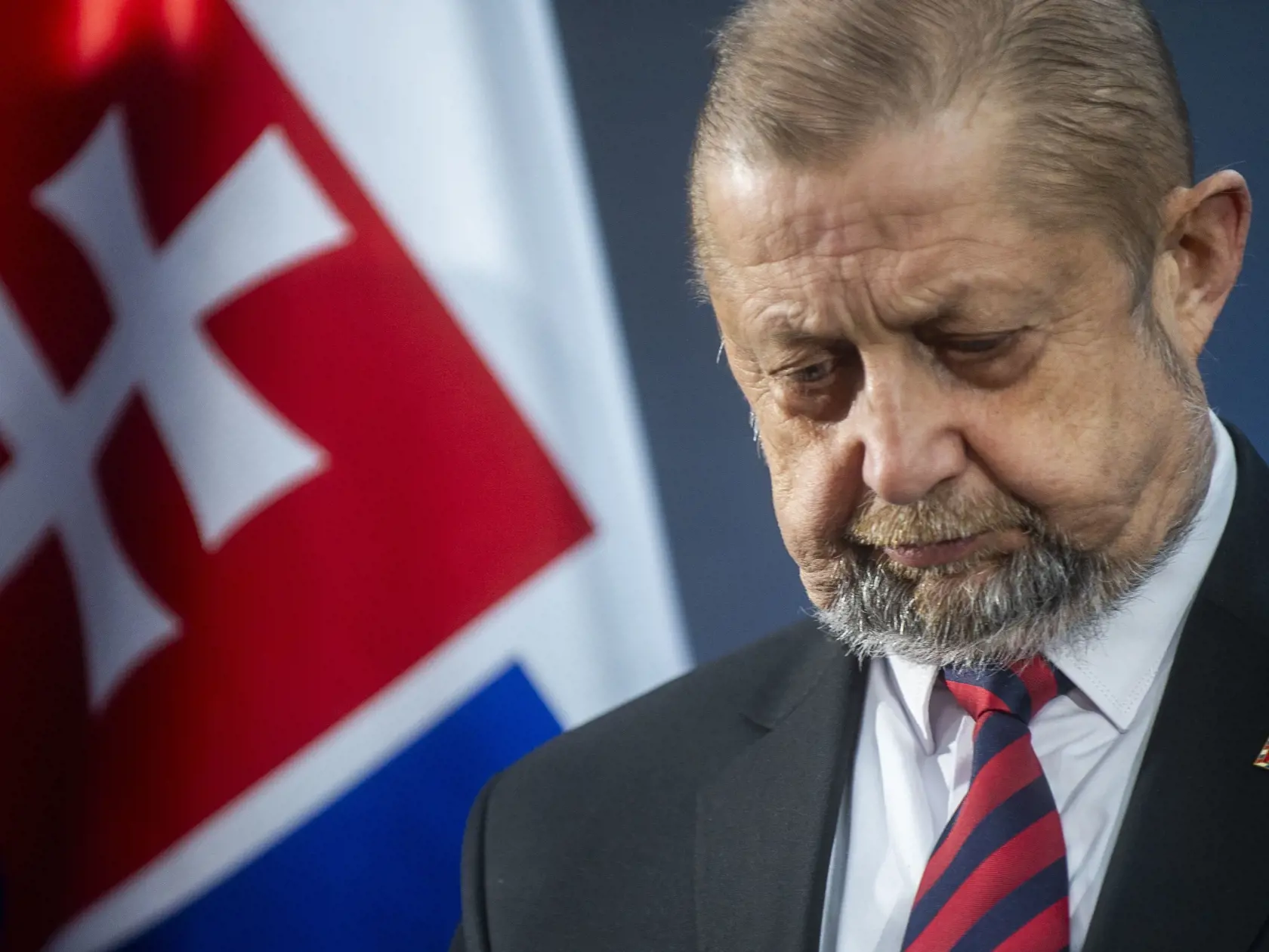 Na snímke kandidát na post prezidenta SR Štefan Harabin počas spoločnej tlačovej konferencie s predsedom Slovenskej národnej strany (SNS) Andrejom Dankom, ktorý sa vzdal prezidentskej kandidatúry v prospech Štefana Harabina 18. marca 2024 v Bratislave.
