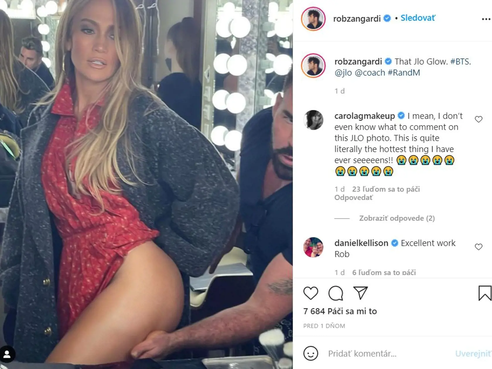 Odvážnu fotografiu Jennifer Lopez uverejnil jej štylista Rob Zangardi.