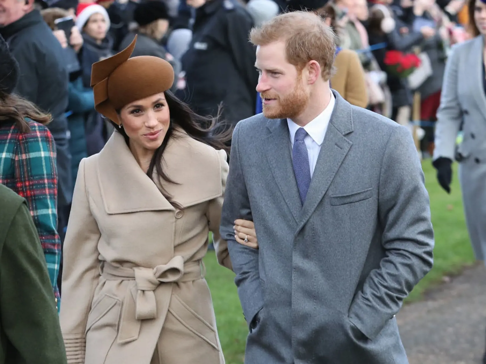 KING'S LYNN, ENGLAND - DECEMBER 25:  Meghan Markle and Prince Harry attend Christmas Day Church service at Church of St Mary Magdalene on December 25, 2017 in King's Lynn, England.  (Photo by Chris Jackson/Getty Images)