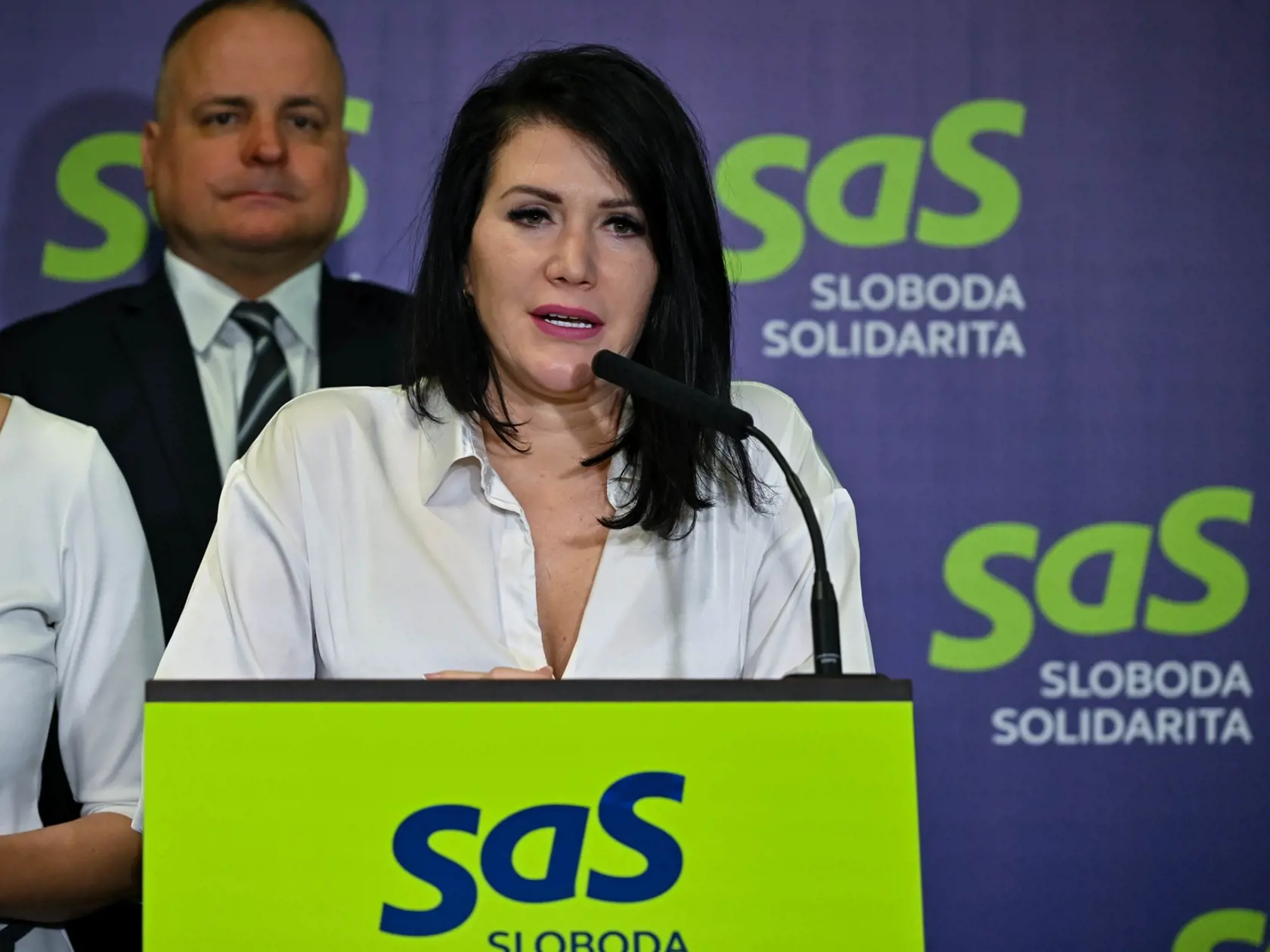 Na snímke podpredsedníčka strany Sloboda a Solidarita (SaS) Jana Bittó Cigániková počas tlačovej konferencie strany k predstaveniu nových podpredsedov vo štvrtok 11. apríla 2024 v Bratislave. FOTO TASR - Pavol Zachar