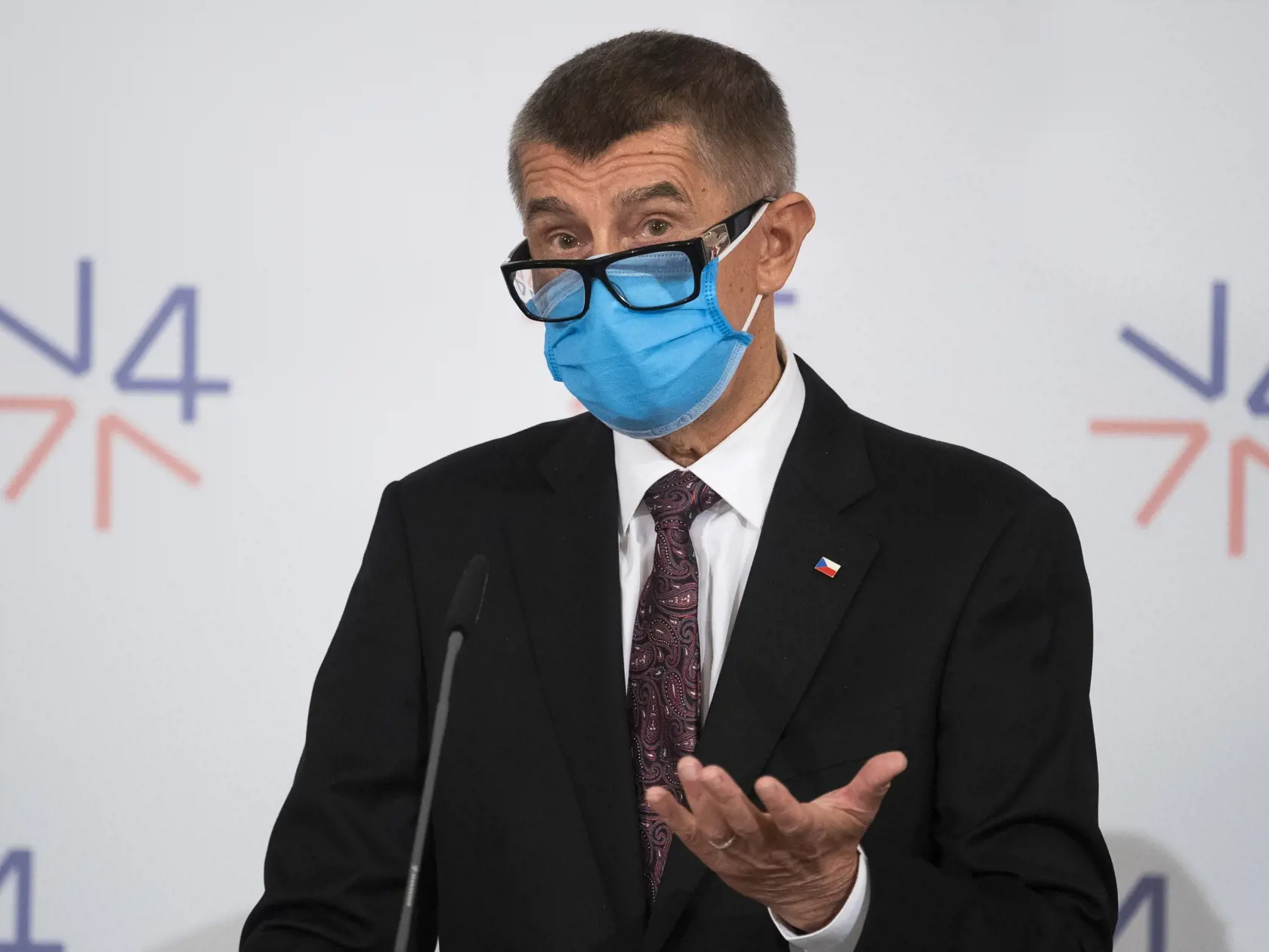 Na snímke je predseda vlády ČR Andrej Babiš počas tlačovej konferencie po stretnutí premiérov krajín Vyšehradskej štvorky (V4) na zámku Lednice v Českej republike.