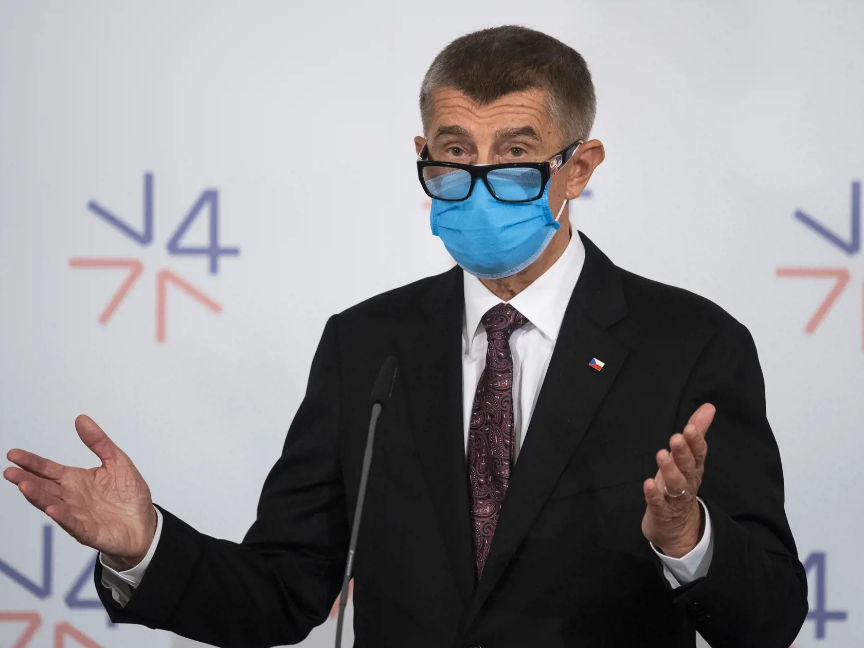 Na snímke je predseda vlády ČR Andrej Babiš počas tlačovej konferencie po stretnutí premiérov krajín Vyšehradskej štvorky (V4) na zámku Lednice v Českej republike.