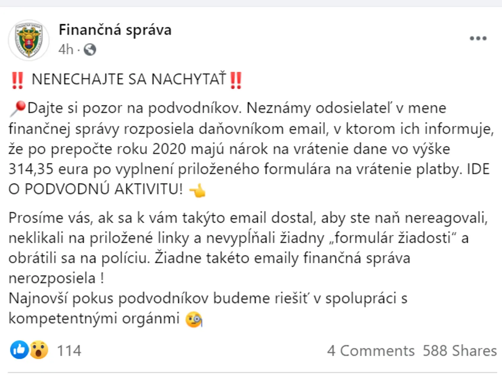 Finančná správa upozornila na podvod na sociálnej sieti.